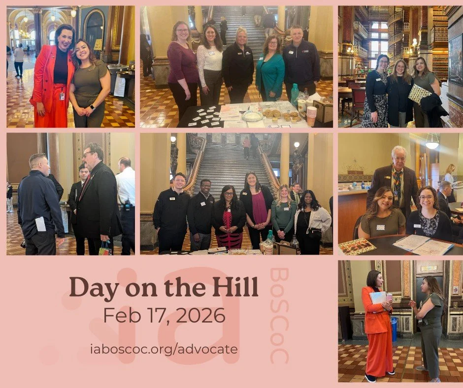 Iowa Balance of State CoC joined Iowa Housing Coalition and partners across the state on February 17th for a Day on the Hill. Pictured here are our friends from HACAP, Friends of the Family, Homeward, and more. We spent our morning networking with el