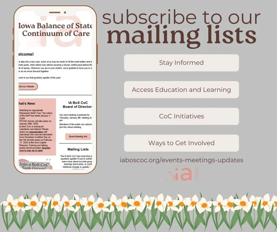 Don't miss a thing this spring!

Subscribe to our mailing lists to get connected to learning opportunities, networking, and updates as they happen. 

iaboscoc.org/events-meetings-updates