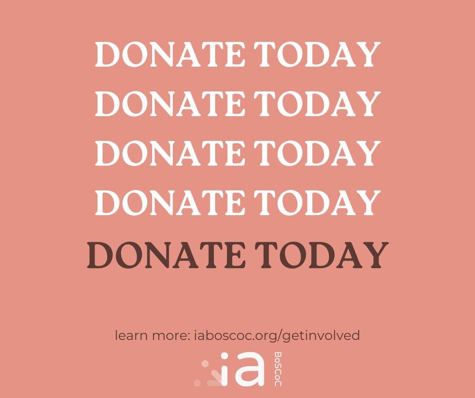 Did you know you can donate to Iowa Balance of State CoC?

Your donation of funds, time, and expertise helps us reach our mission of ending homelessness in the Balance of State. 

Learn more: iaboscoc.org/getinvolved