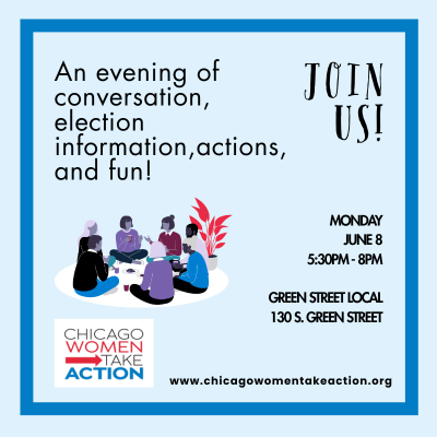 An evening of conversation, election information,actions,and fun! Join Us!