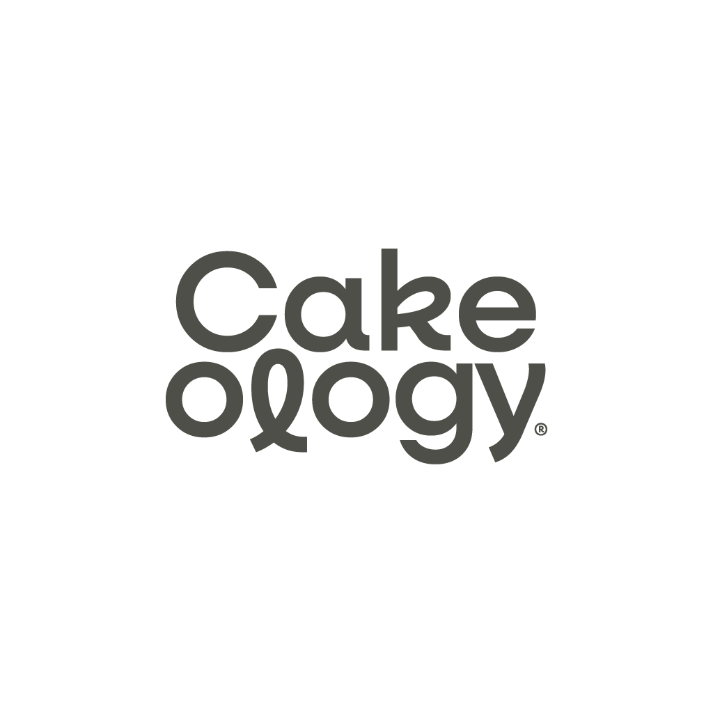 Black background with the text 'Cakeology' in a stylized gray font