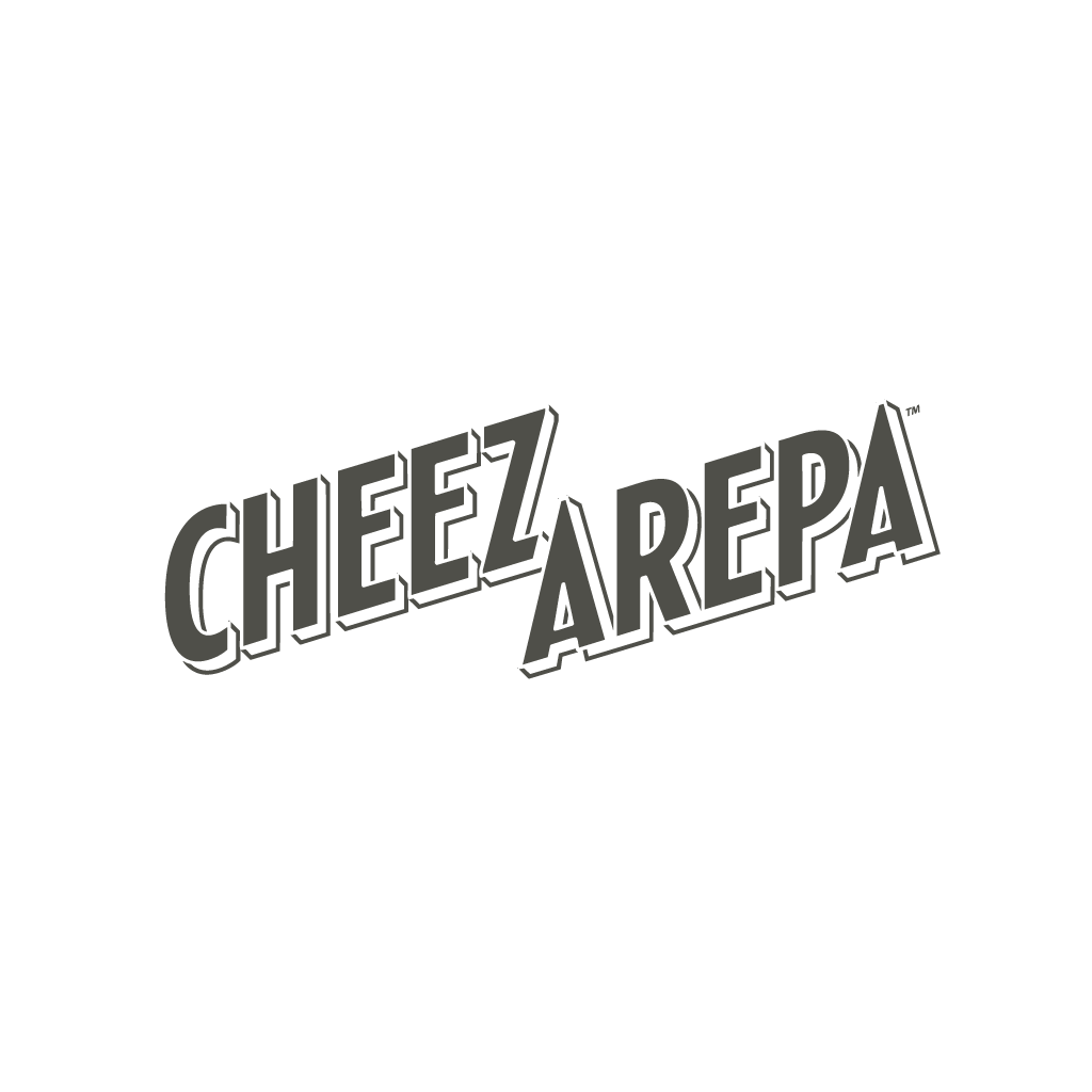 The logo for Cheez-Arepa features stylized 3D text in black with the word "CHEEZ" on top and "AREPA" below in a playful, bold font.