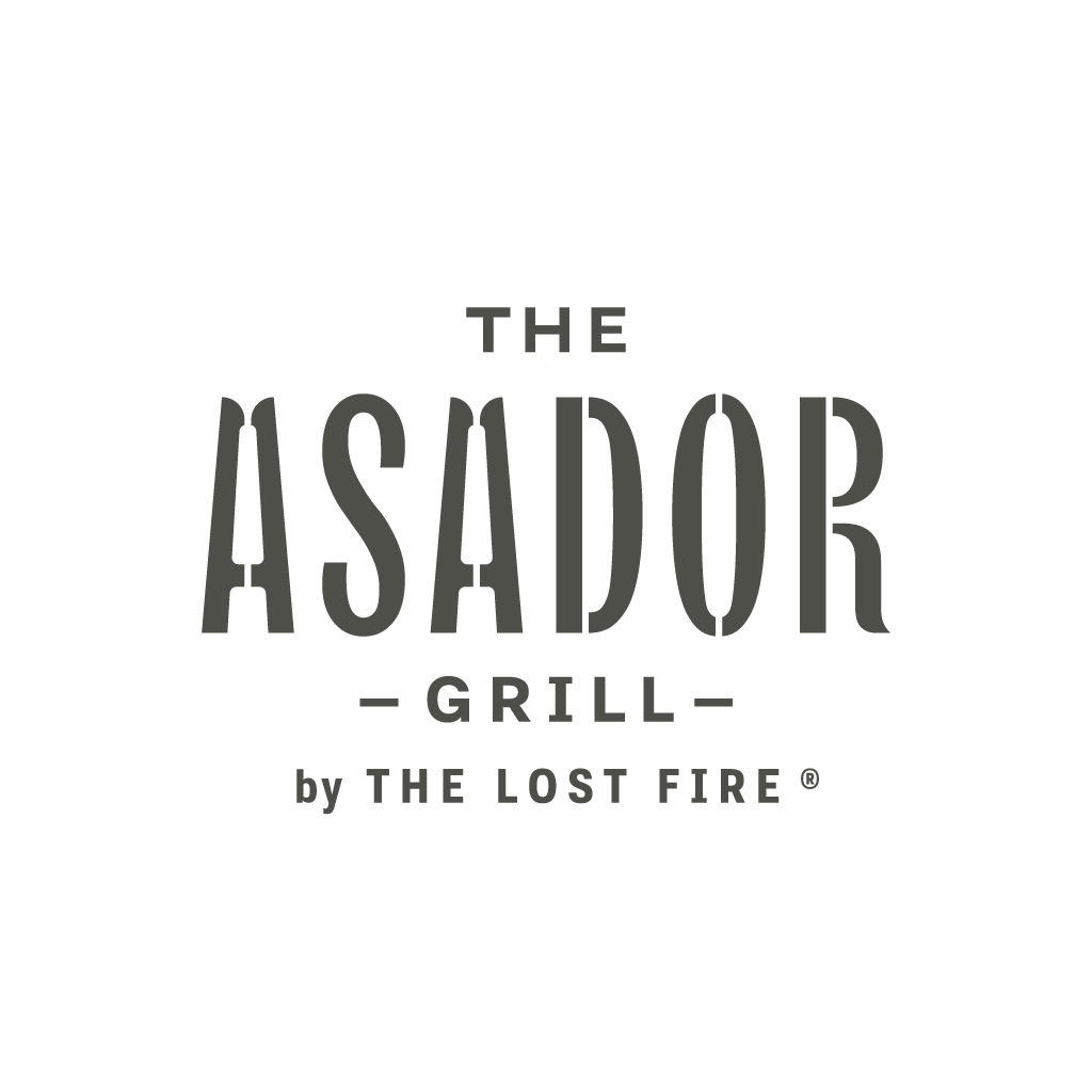 Logo of The Asador Grill by The Lost Fire, featuring a black background with gray text.