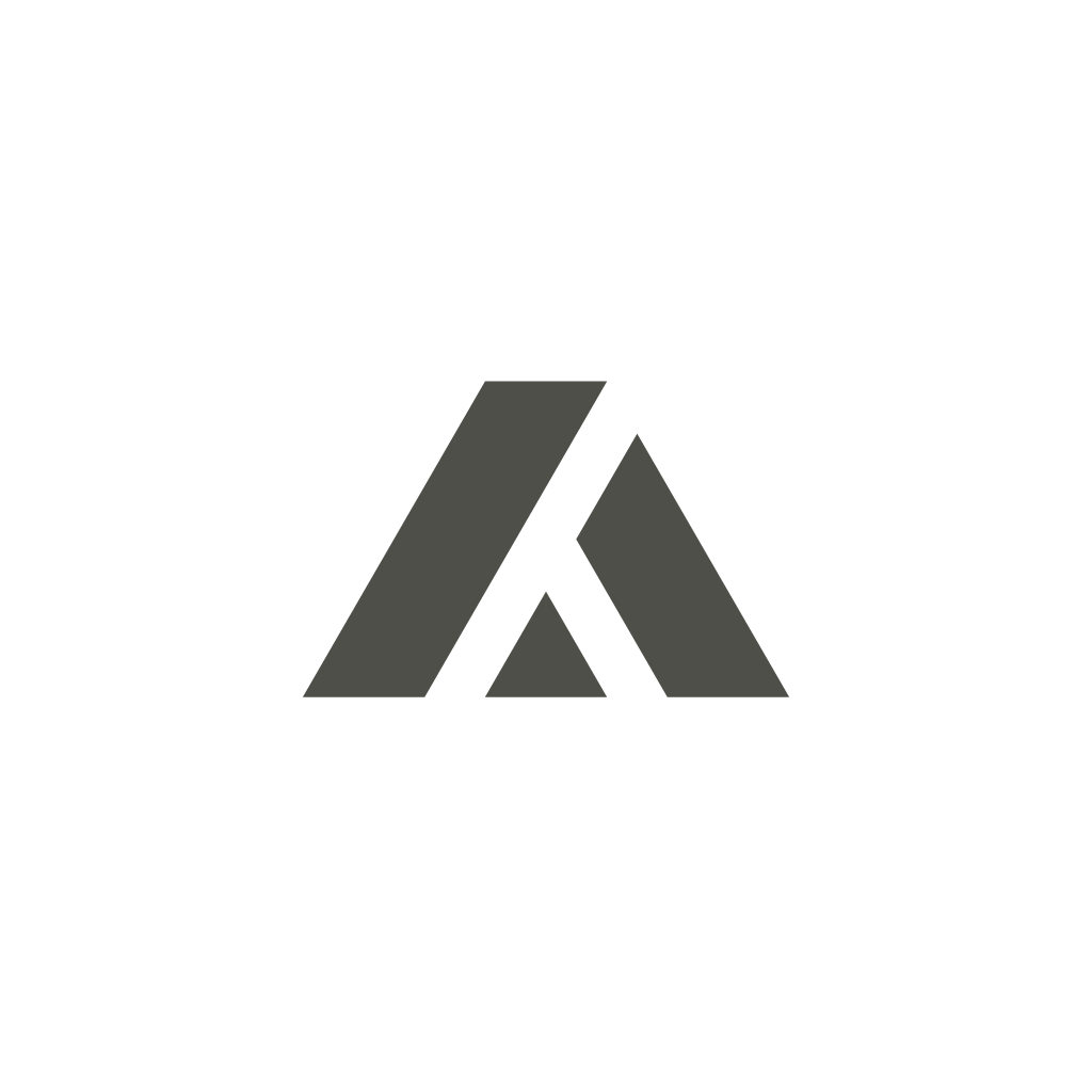 Black background with a stylized mountain logo in gray, consisting of three peaks.