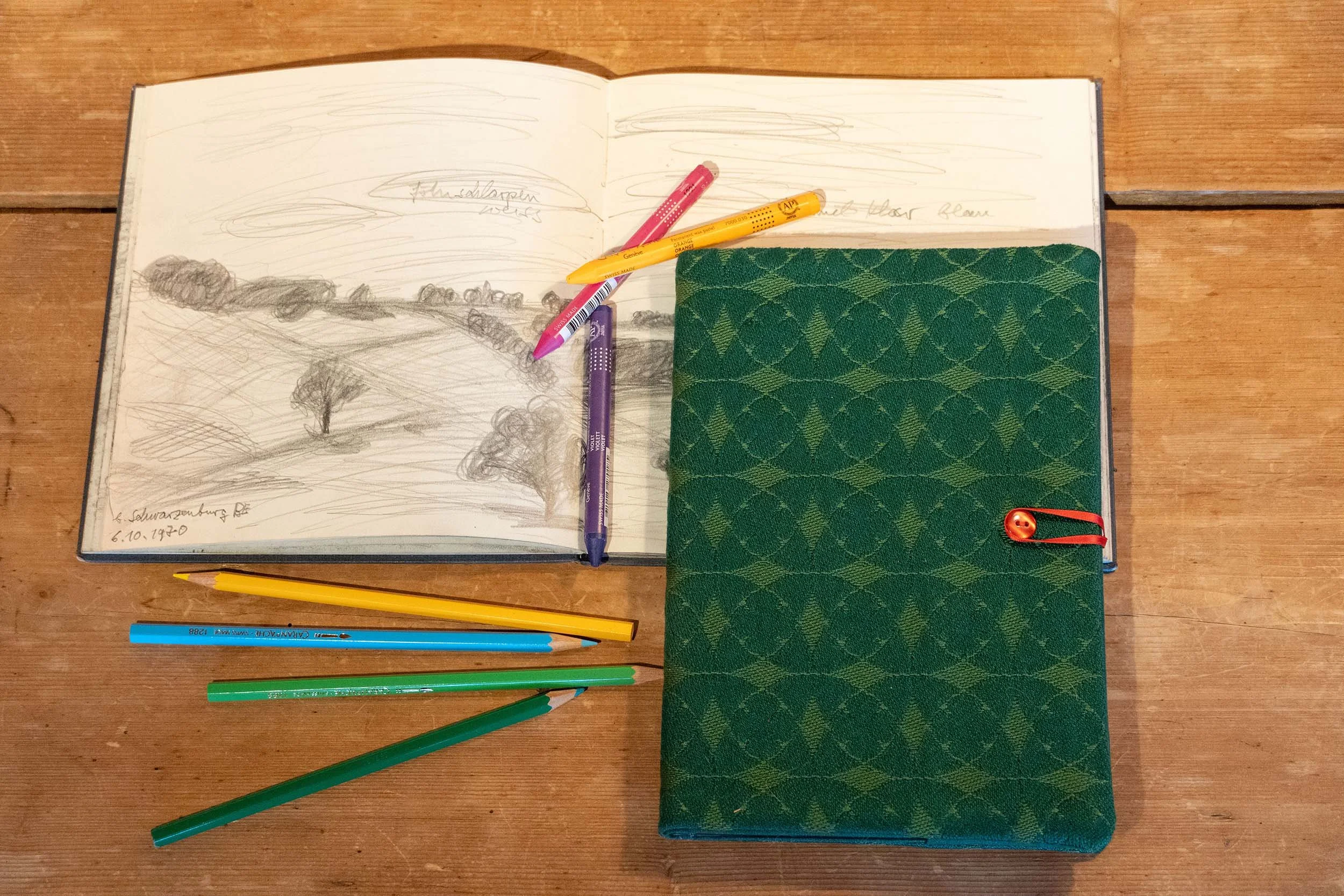 Notizbuch grün handgwebter Jacquardstoff.jpg