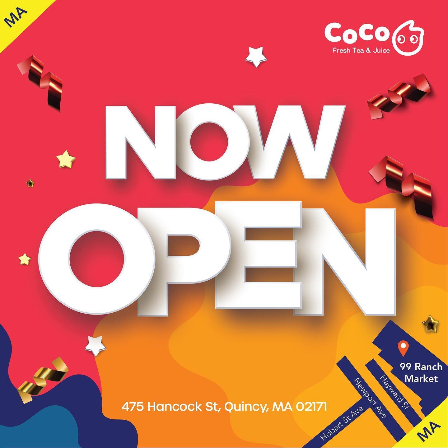 We have officially opened our first CoCo store in Massachusetts! 🧋🎉⠀
⠀
📍 475 Hancock St, Quincy, MA 02171⠀
⠀
#cocofreshteaandjuice #grandopening #massachusetts #massfoodies #masseats #quincy #quincyfood #quincyma #99ranchmarket #boba #bobashop #bu