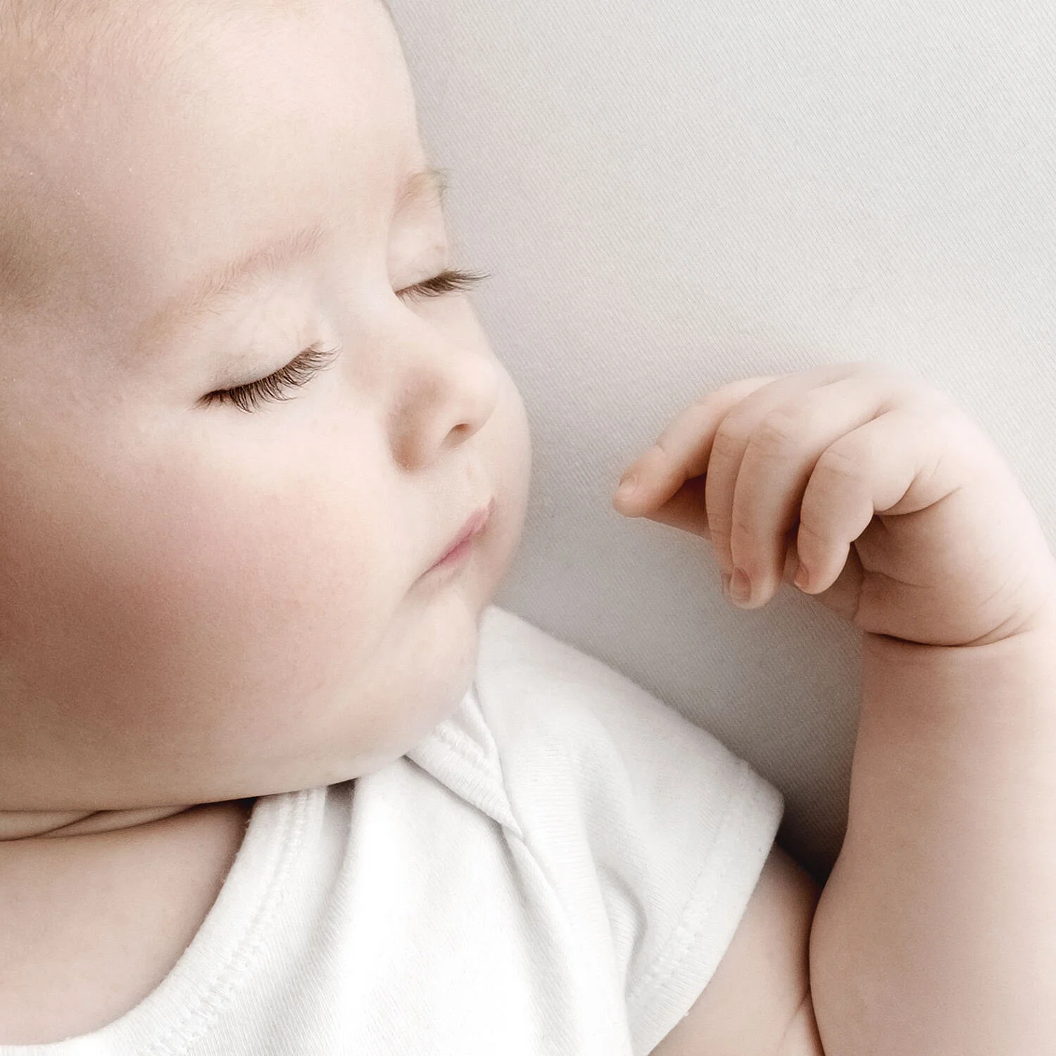 Sleeping 3 month old baby close-up at Dundee studio
