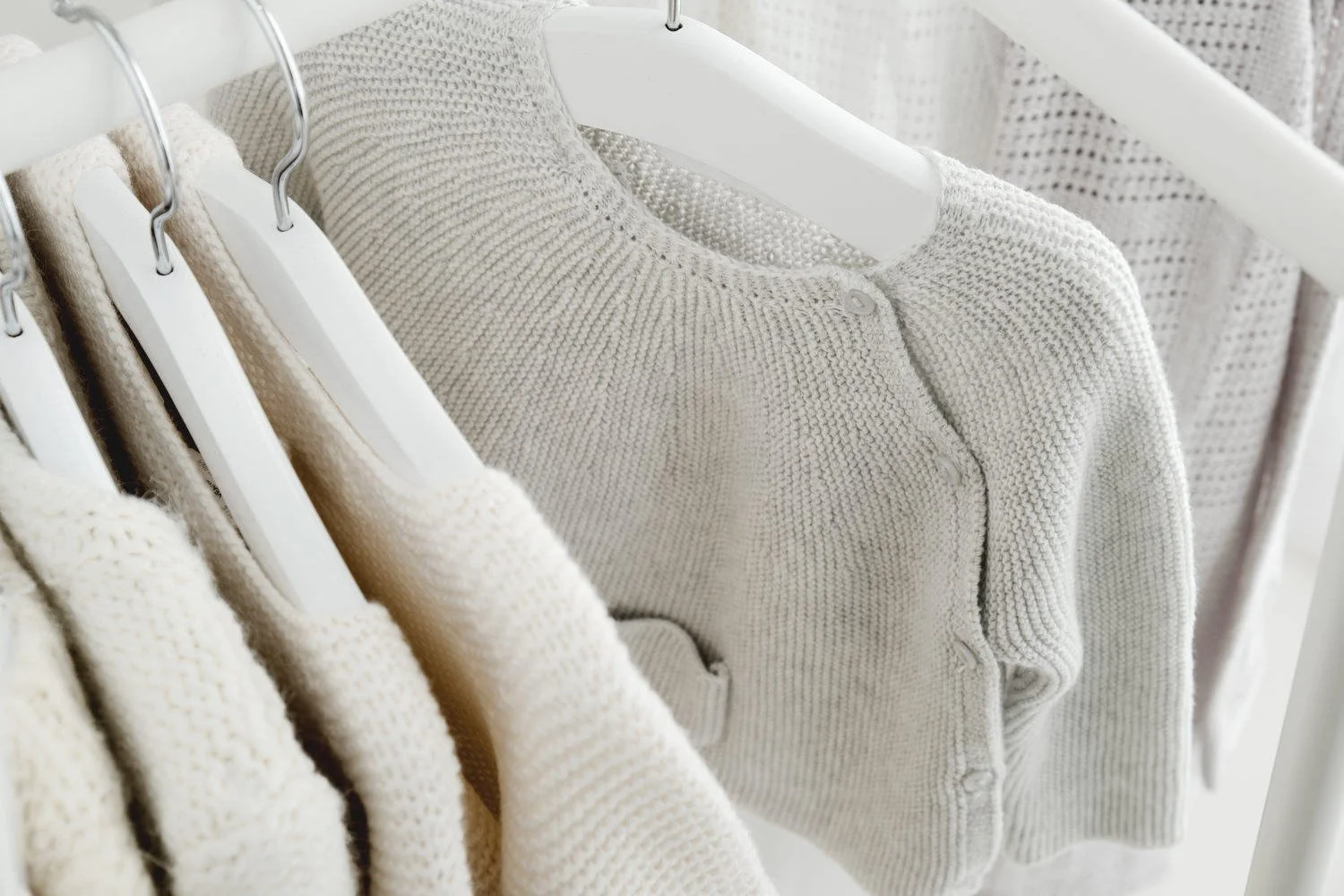 Neutral baby clothing collection at Mabel & Møøse studio in Dundee