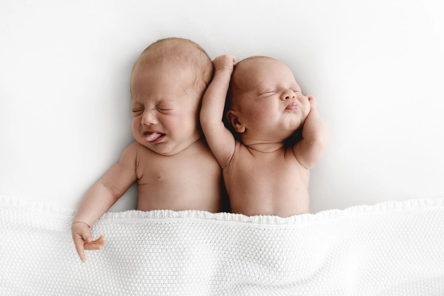 Twin newborn babies photographed very naturally at Mabel and Moose Dundee