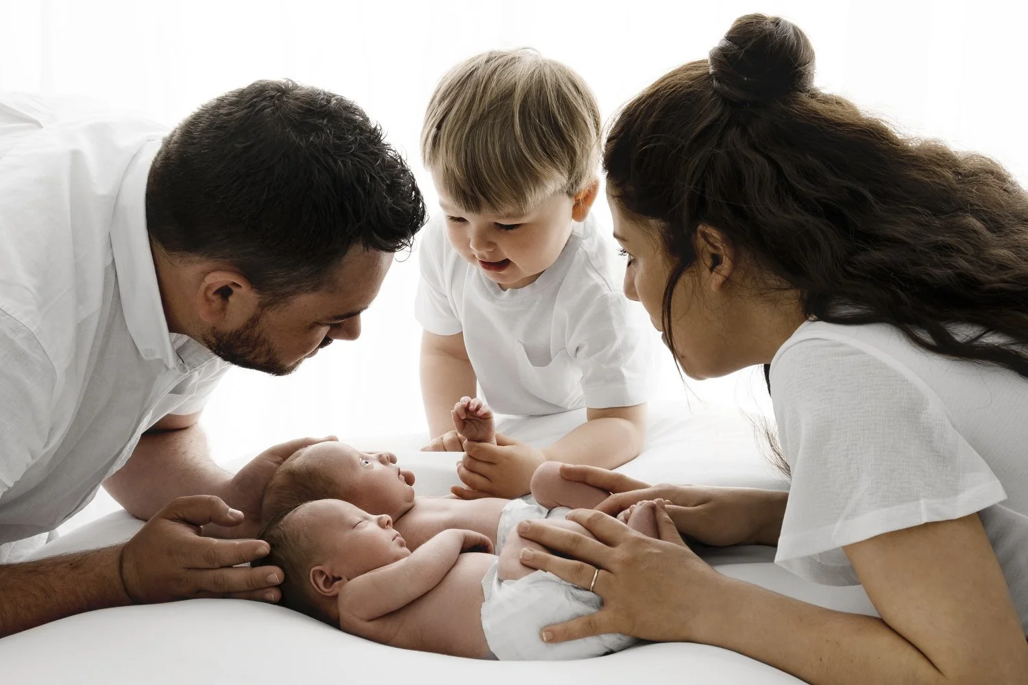 Family portrait with newborn twin babies at Mabel and Moose studio Monifieth Dundee