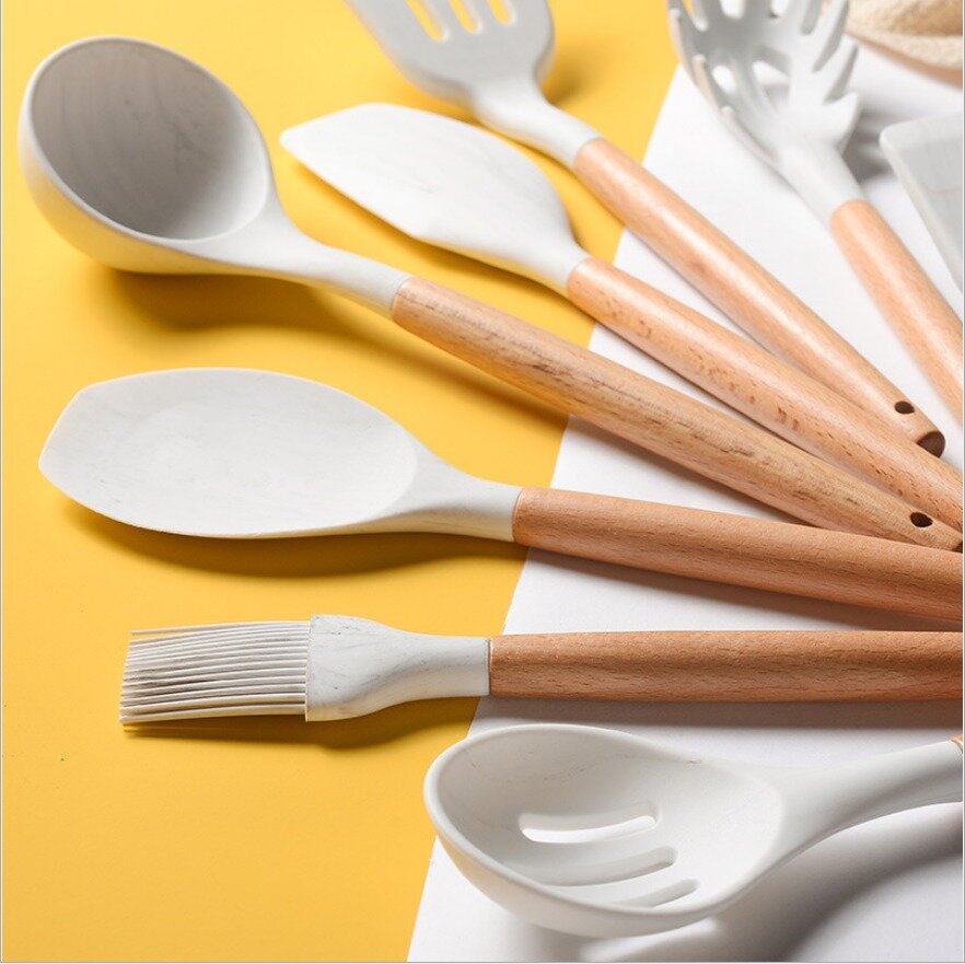 Stylish Wood and Silicone Utensil Set + Container - Honey B Home &  Essentials