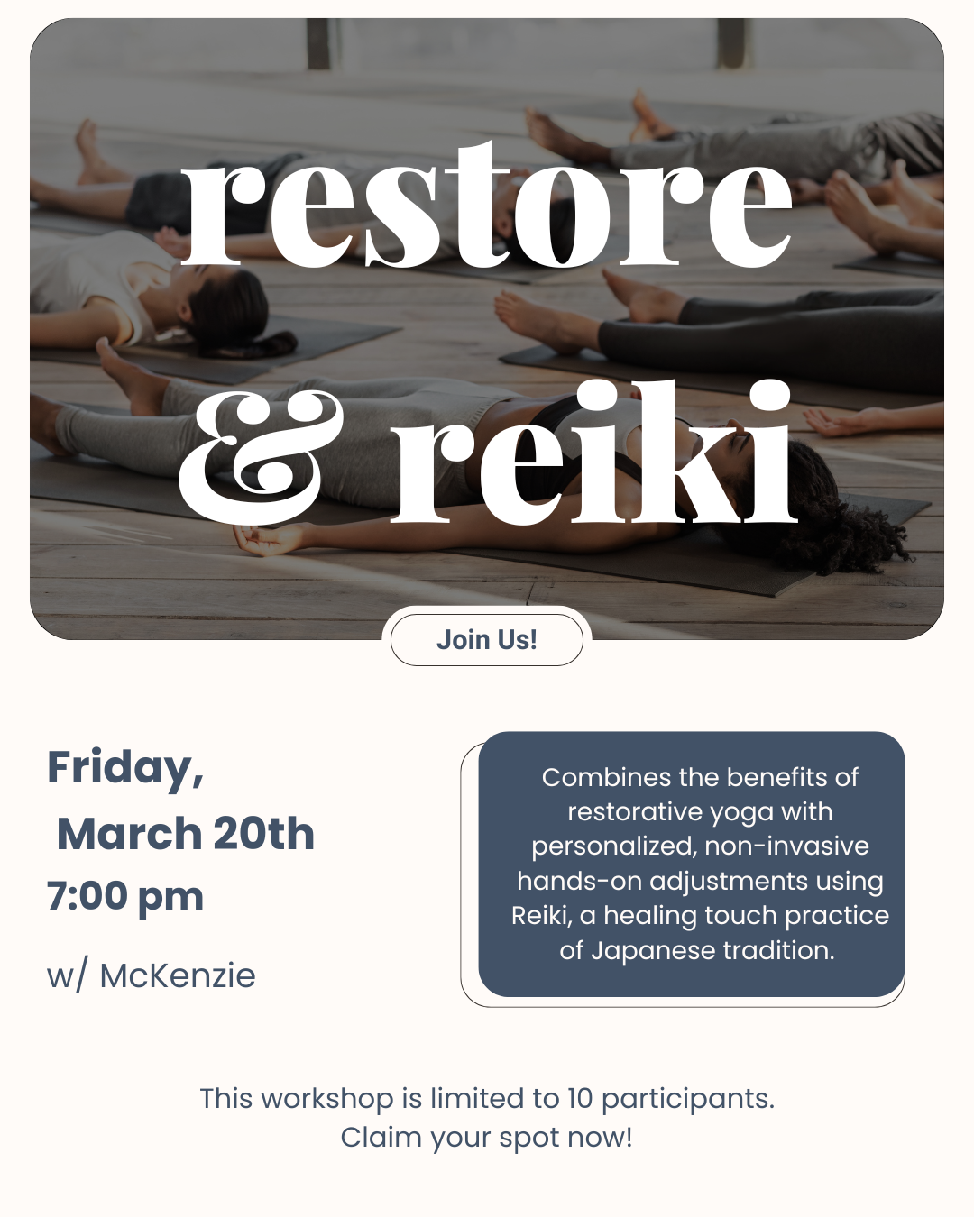 Reiki and Restorative yoga workshop, Burien March 2026