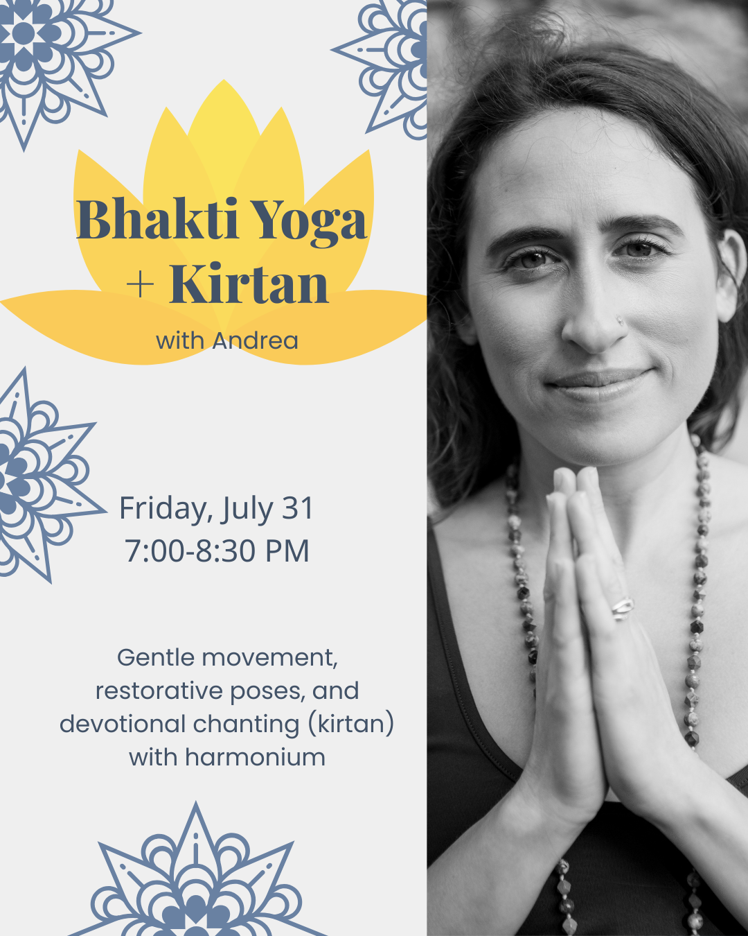Bhakti Yoga and Kirtan July 31, 2026 at 7pm in Burien.
