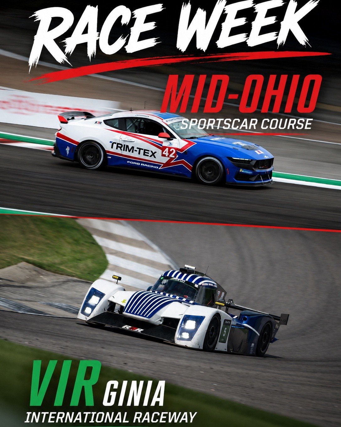 It's Race Week!

For the first time, R3R will be in two places at once. Our IMSA Mustang Challenge team will be competing at Mid-Ohio, while our Zenith Racing Series team will be at VIR.

Wish us luck!