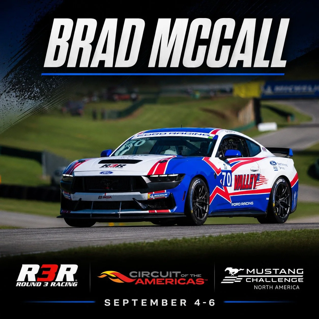 New Driver Announcement!

@bradmccallr3r will take the driver's seat for the final @fordracing @mustangchallengena event of 2026 at @cota_official. The R3R team owner will make his series debut in the car that has swept the previous two race weekends