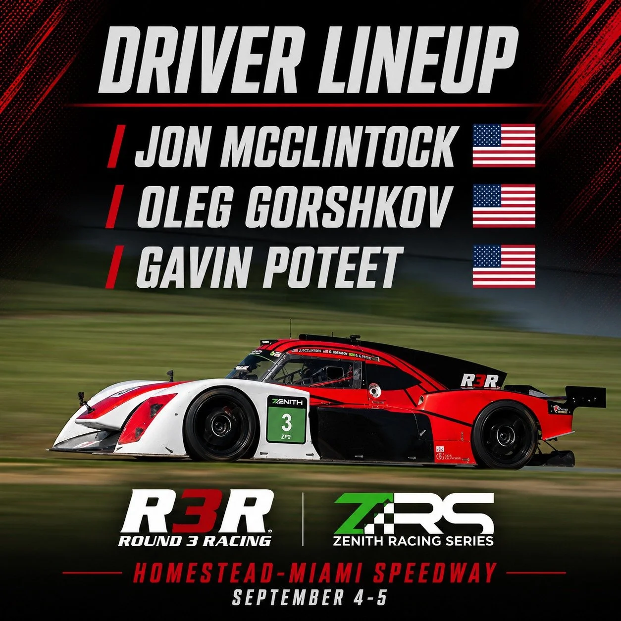 This week, we're at Homestead-Miami Speedway with @zenith_racingseries for 12 continuous hours of endurance racing. Three very strong driver lineups have us excited for this one.

Who's going to bring home the hardware?

Special shoutout to @sabeltam