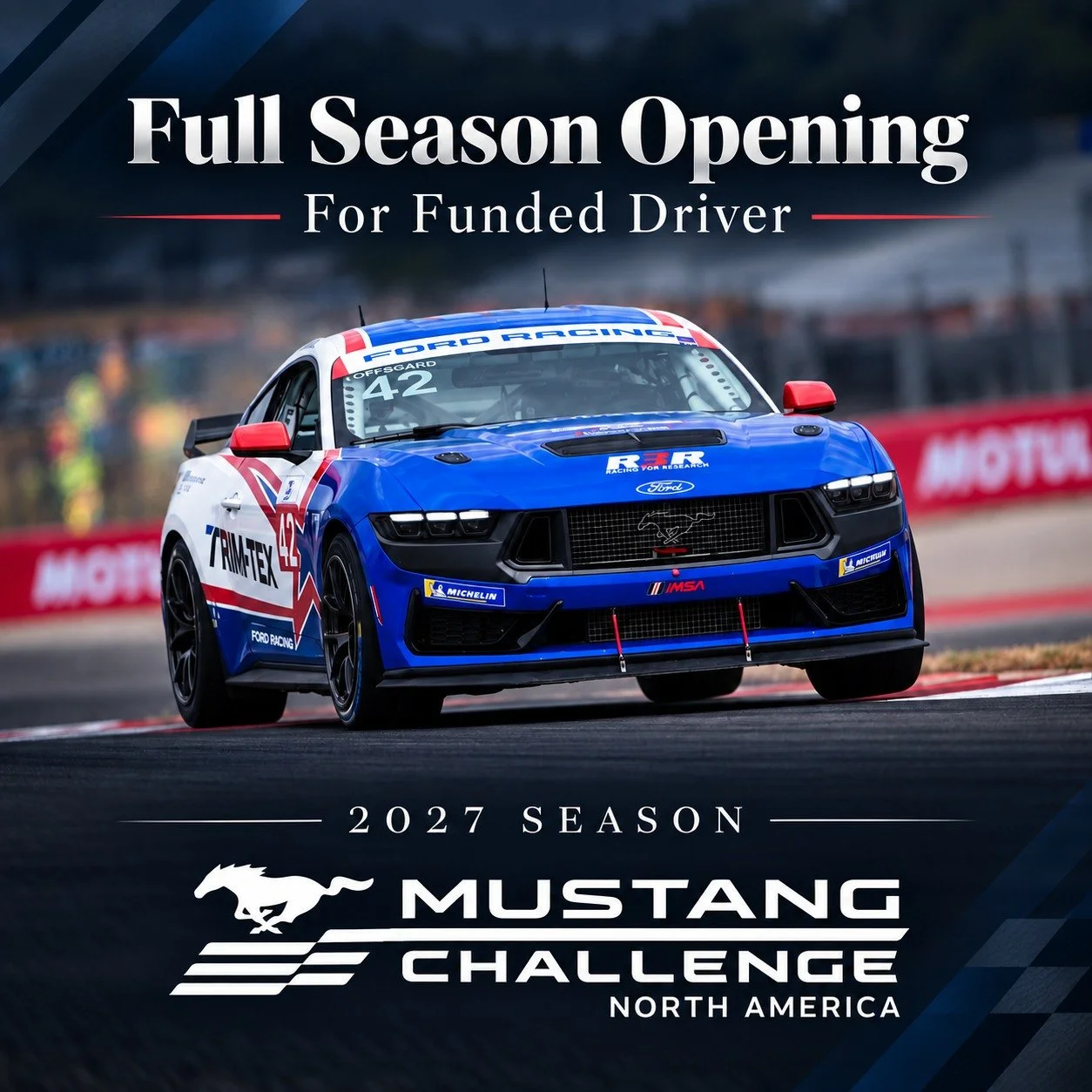 R3R has an opening for the 2027 @mustangchallengena season. The 2026 Championship winning car is now available for a fully funded driver. We can accommodate a Dark Horse or a Legends driver for this spot. Send us a DM or an email for more information