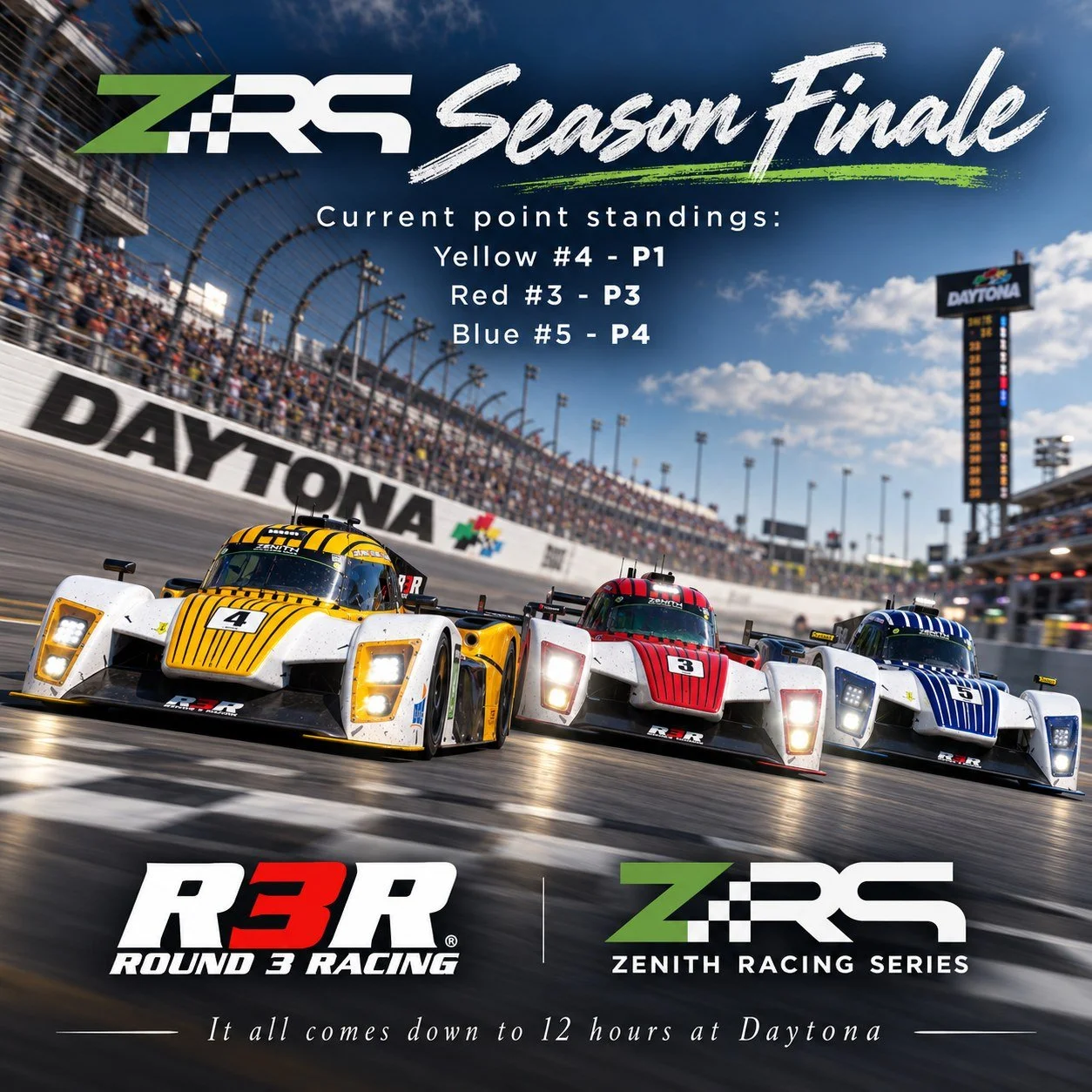 It all comes down to this! Next week, we hit the high banks of Daytona for the season finale of @zenith_racingseries and the National Championship. Our yellow #4 car with Junior Driver Program leaders @teamhibbitt, @olivier.piatek, and @thomaslbellem