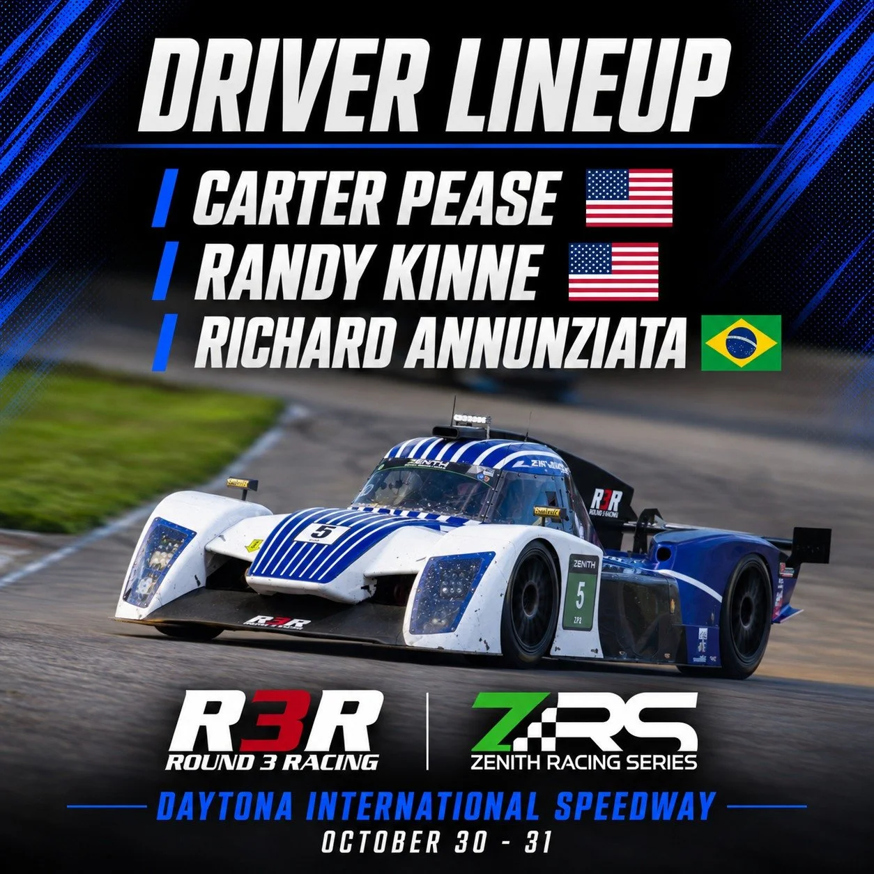 Driver Lineups for the season finale of @zenith_racingseries at @daytona. Let's do this!!

@sabeltamerica 
@sebeco_motorsport