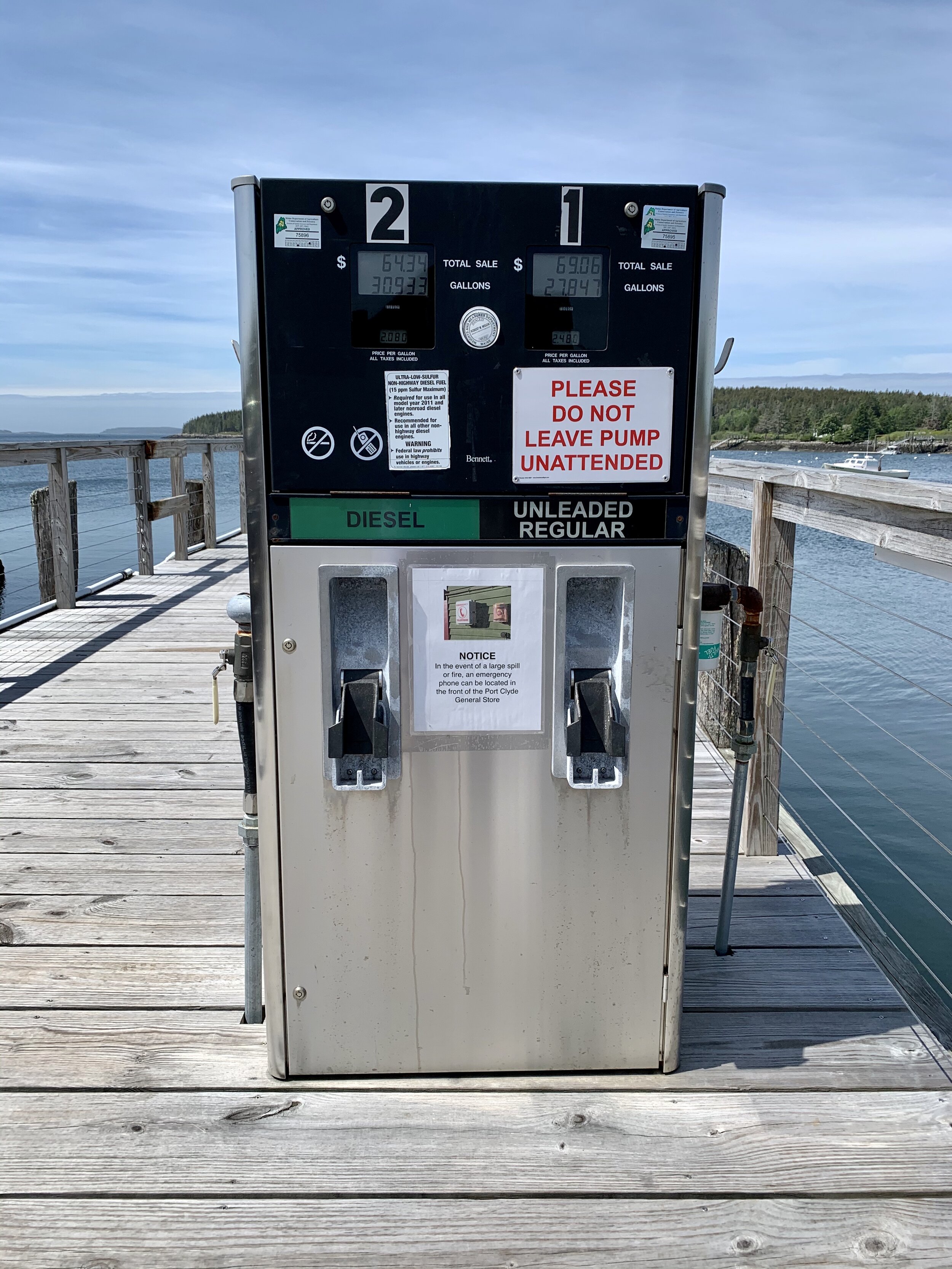 Gasoline and diesel pump on the dock