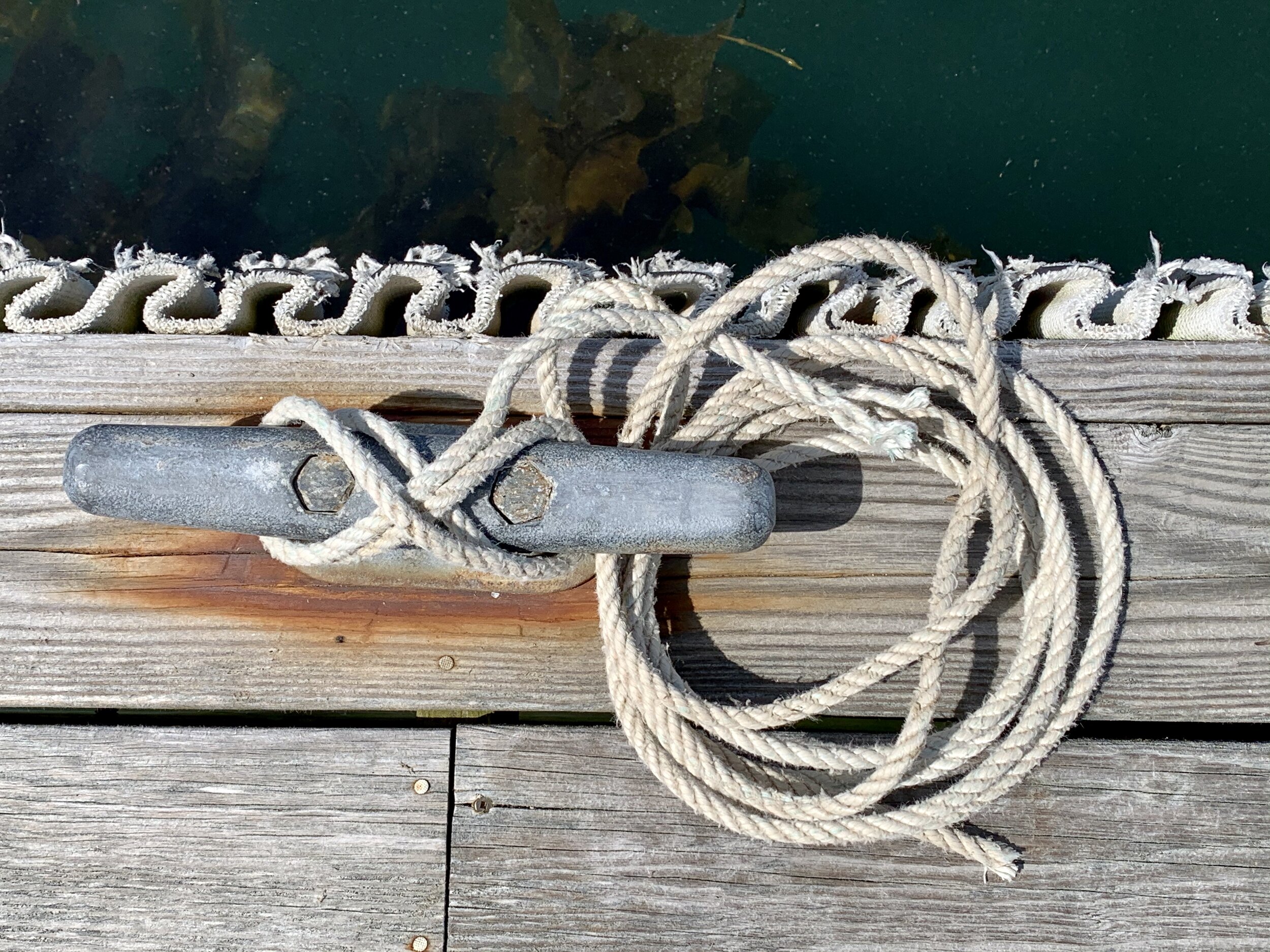 Cleat and rope on dock