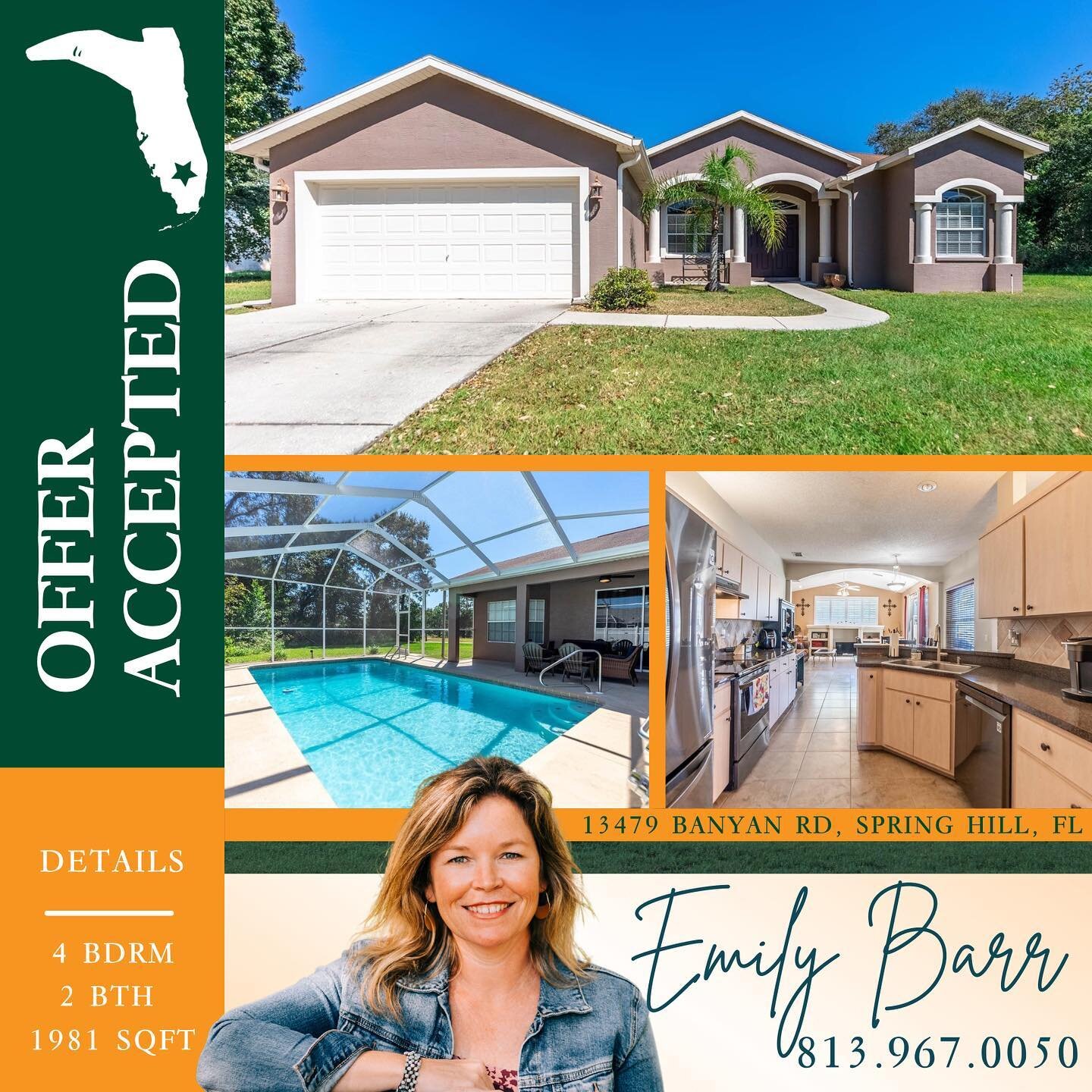 Congratulations to Emily and her Buyer Customers on getting their Offer Accepted on this perfect Florida home! 

This beautiful home features 4 bedroom, 2 bathroom, 2 car garage, gorgeous in-ground fully screened enclosed pool, with new finish, lanai