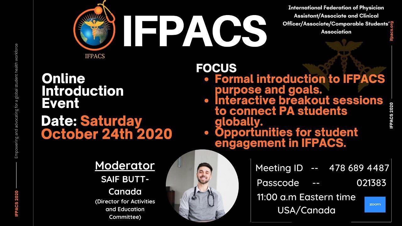 Exciting news:
OUR FIRST EVENT! 🥳

Please join us for our first event, an online introduction event to IFPACS' goals, purpose, and founding members. There will also be fun interactive sessions to get to know students from around the world.

Date: Sa