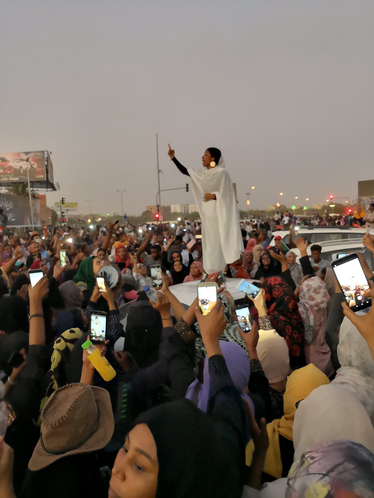 Viral photograph of Alaa Salah during a protest of the Sudan Revolution .