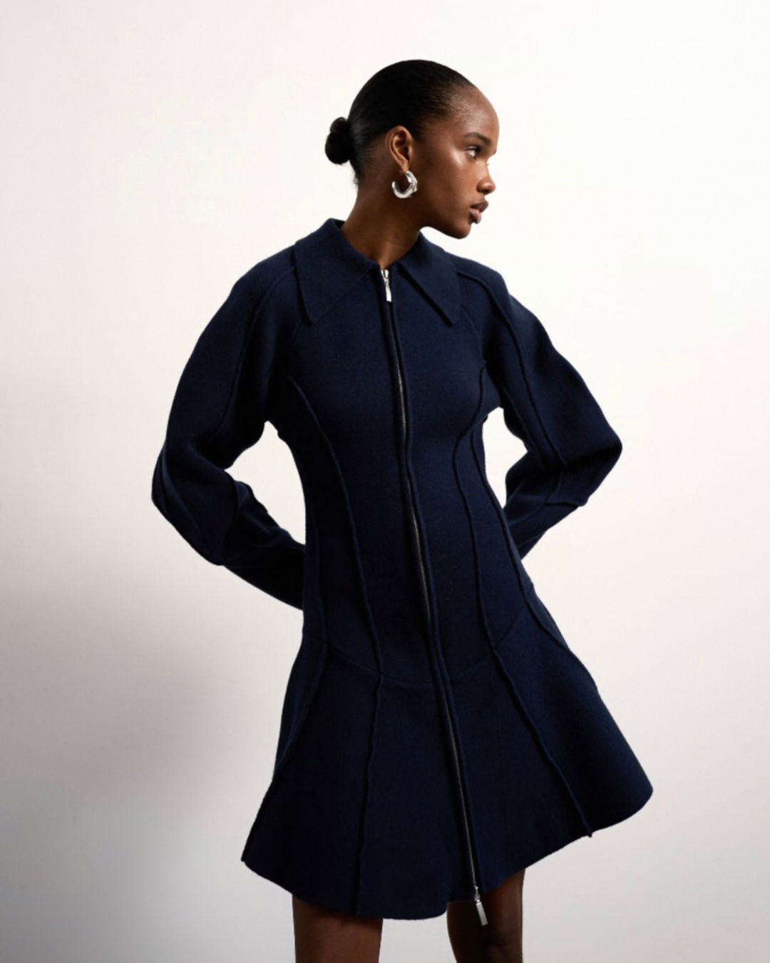 TOLU COKER x TOPSHOP Knitted Ovoid Sleeve Navy Dress