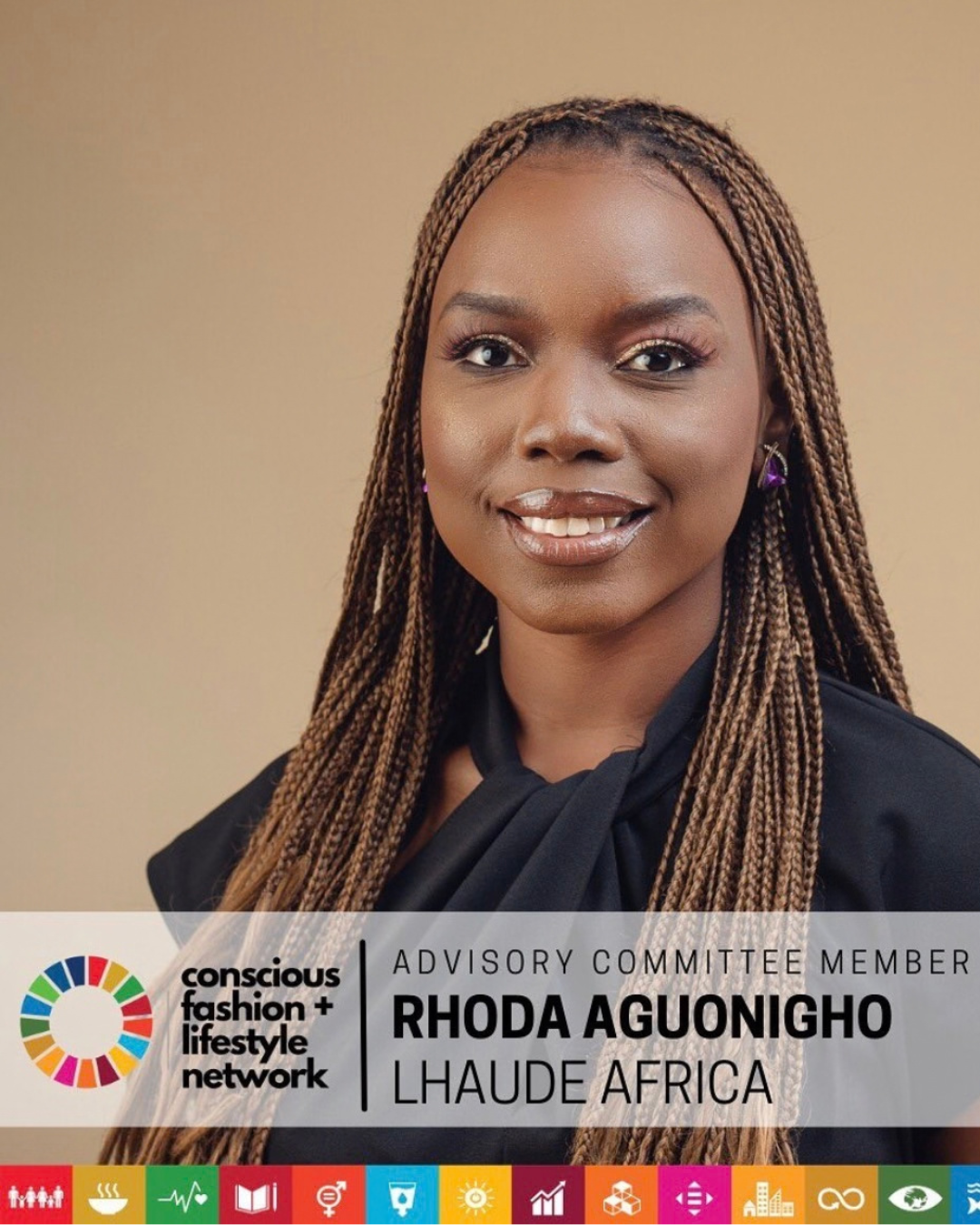 Rhoda Ogbeide, founder of Lhaude Africa and advisory committee member of the United Nation Fashion and Lifestyle Network