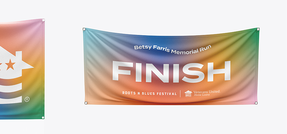  Veterans United marathon sponsorship branded finish line banner. 