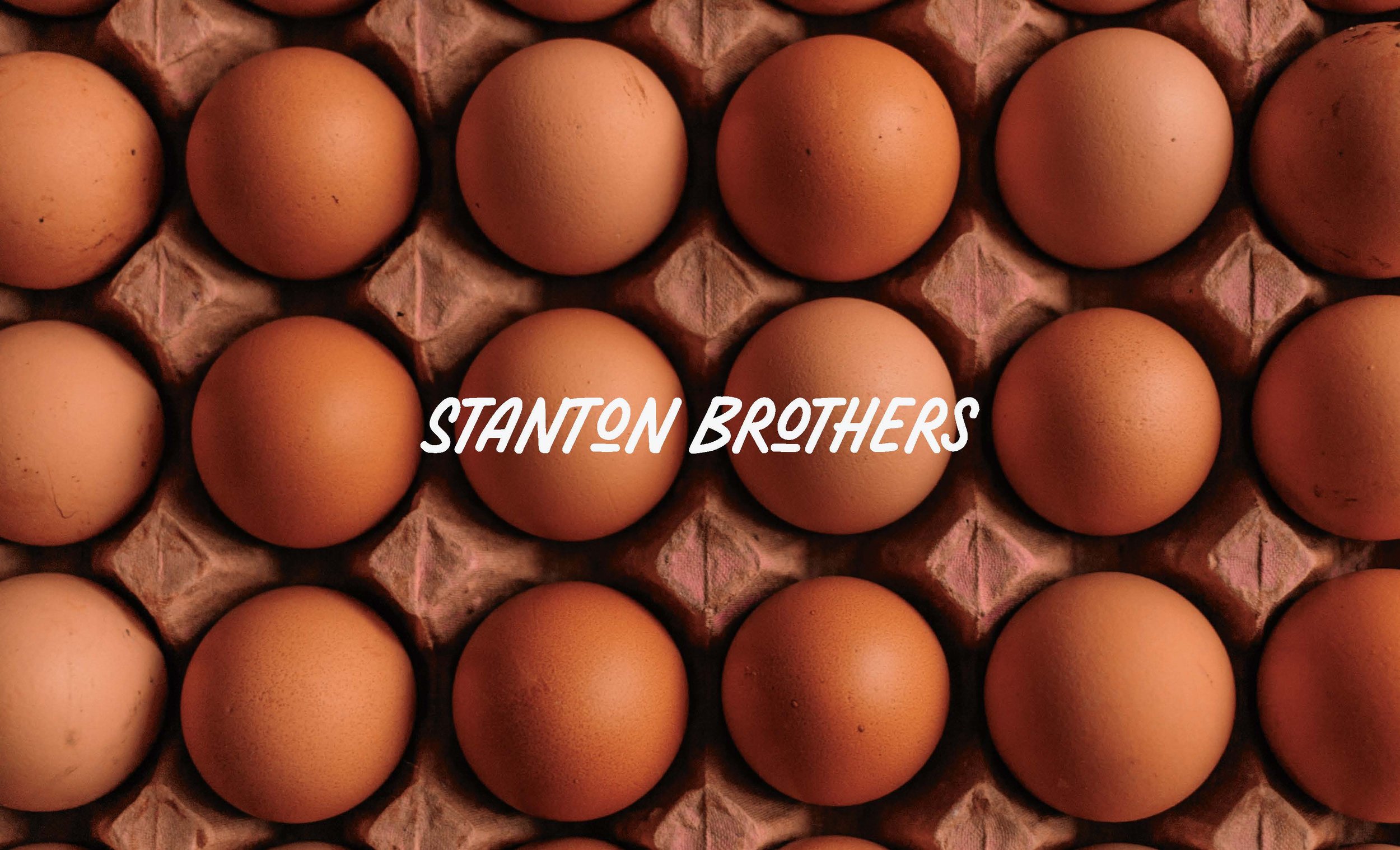  Stanton Brothers farmers’ market vendor logo name overlayed on photo of eggs. 
