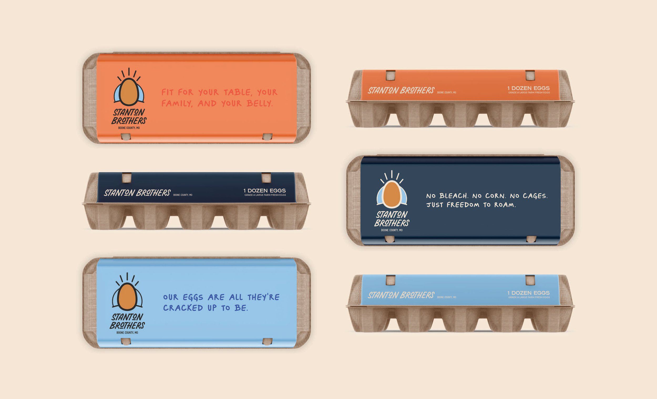  Stanton Brothers egg carton mock-ups with new logo and colors. 