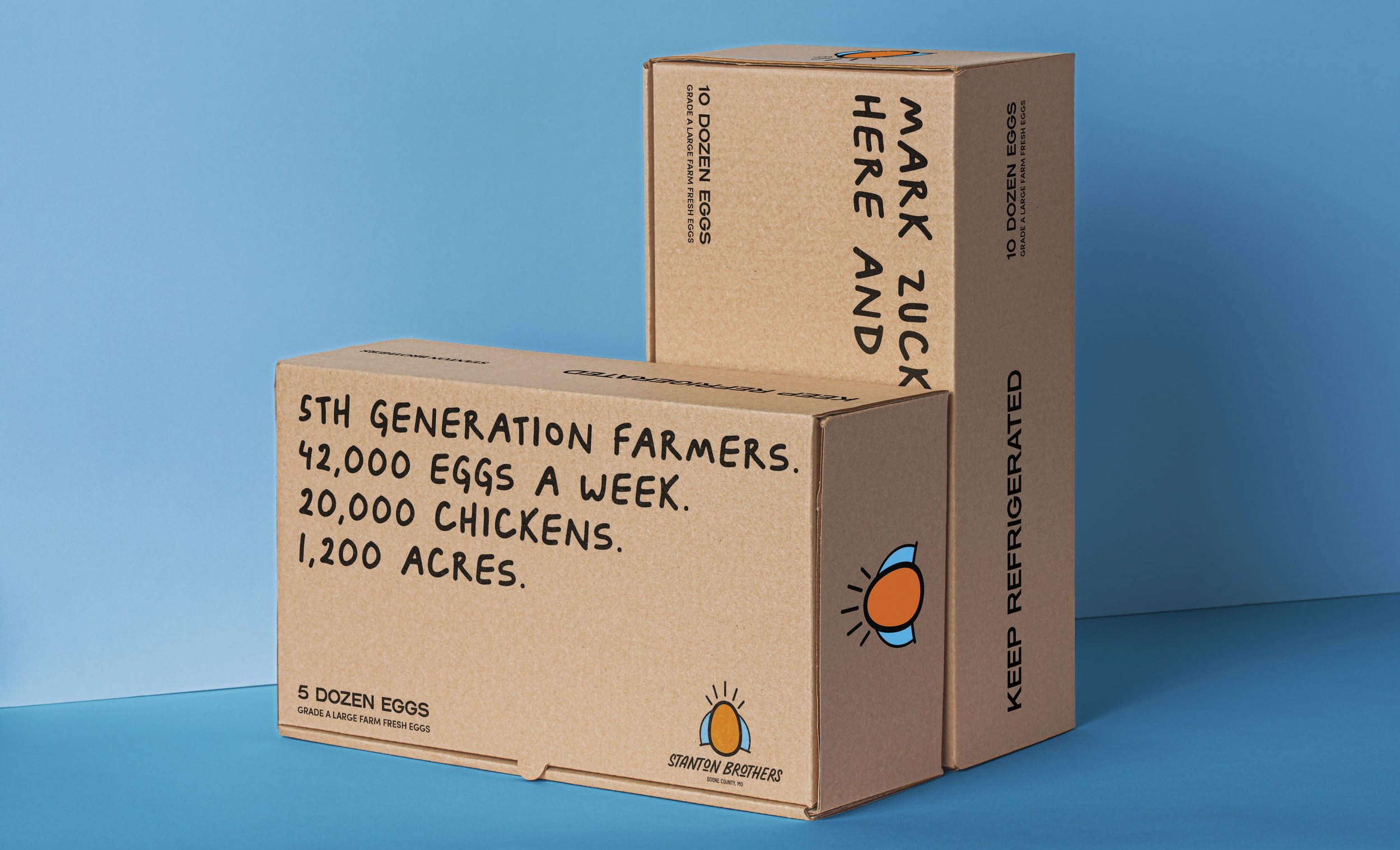  Stanton Brothers shipping boxes with branded messaging. 