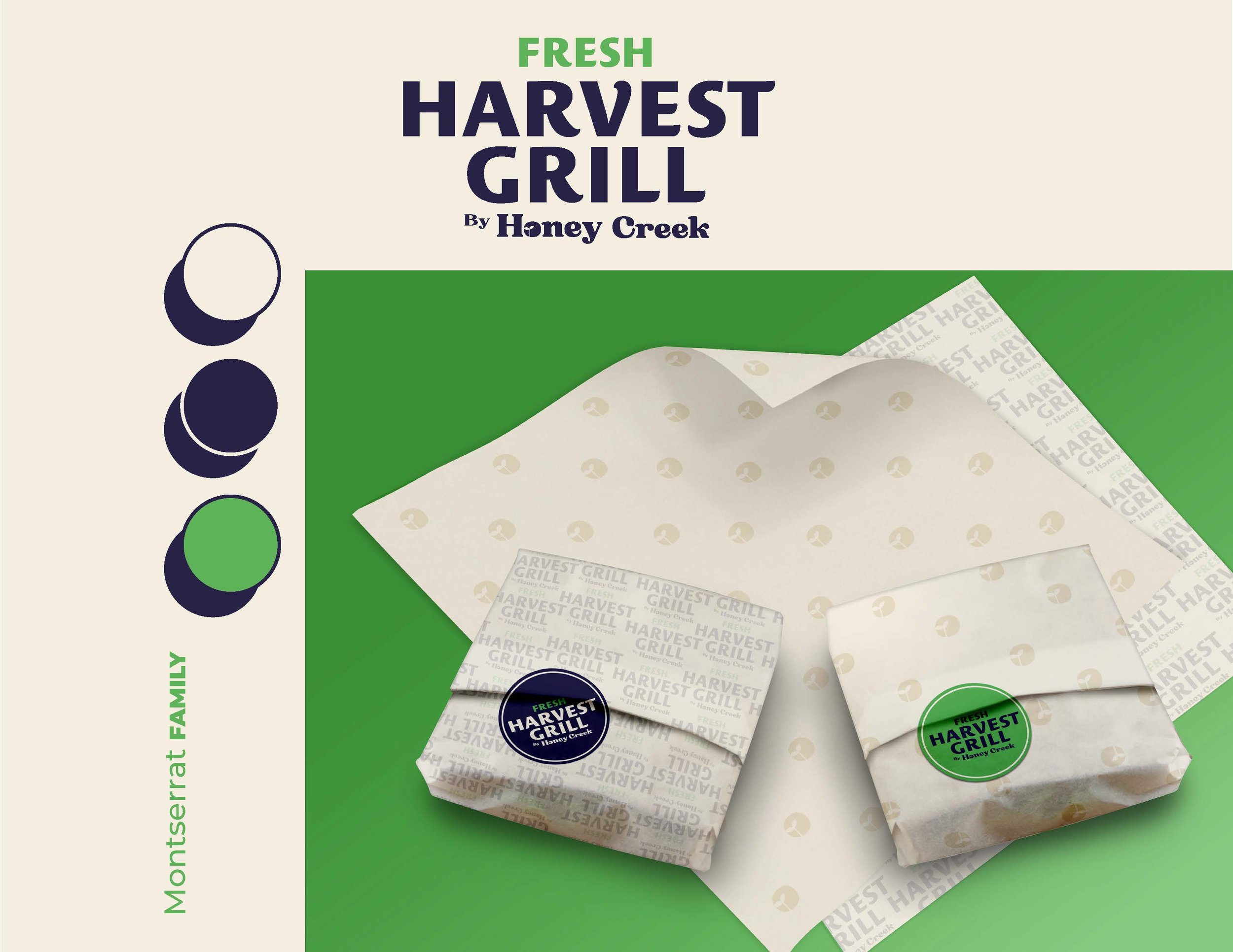  Harvest Grill color palette and to-go box mock-up. 
