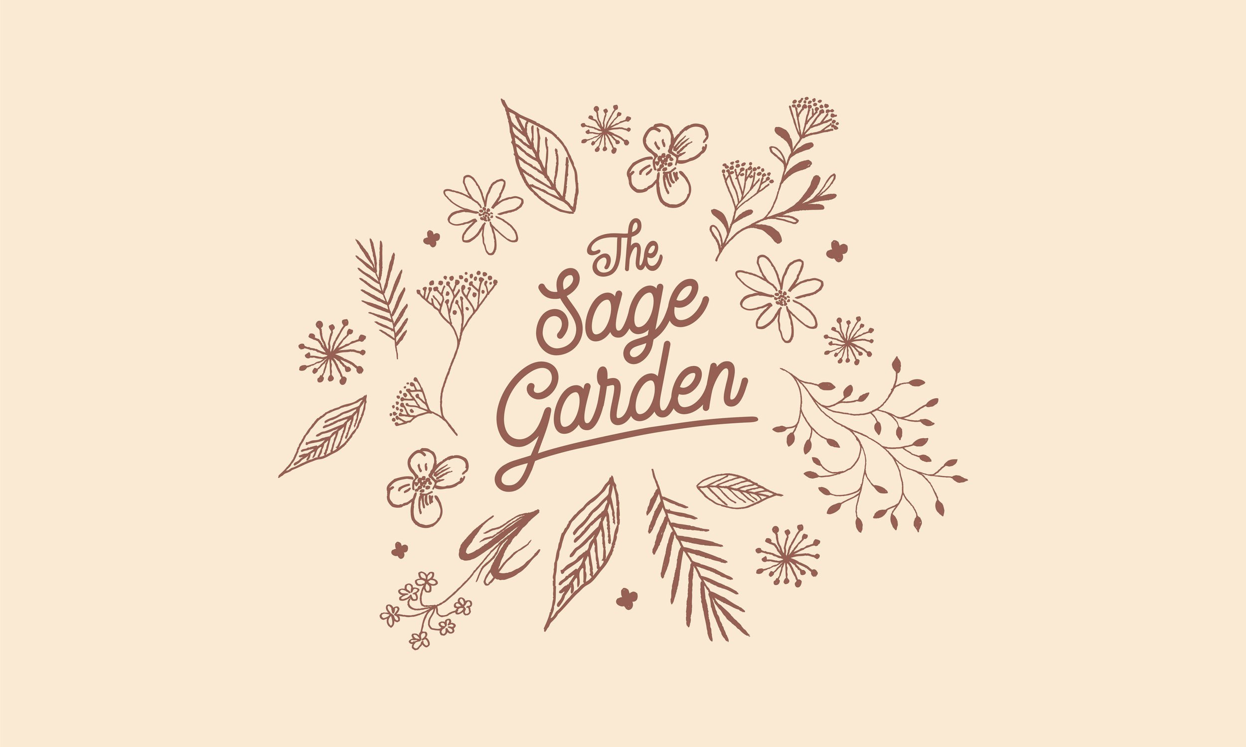  The Sage Garden logo surrounded by leaves and flowers. 