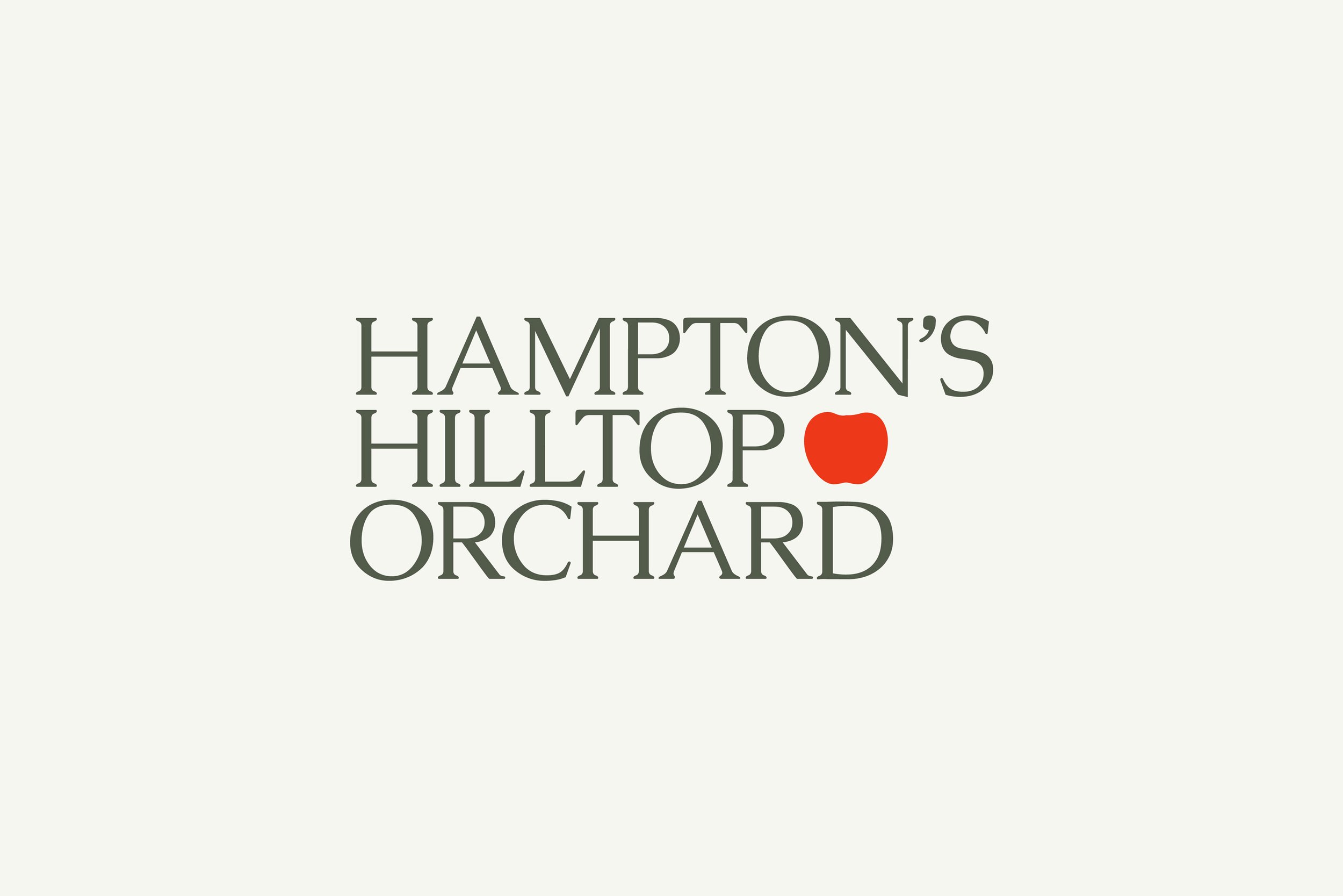  Hampton’s Hilltop Orchard logo with name and small apple. 