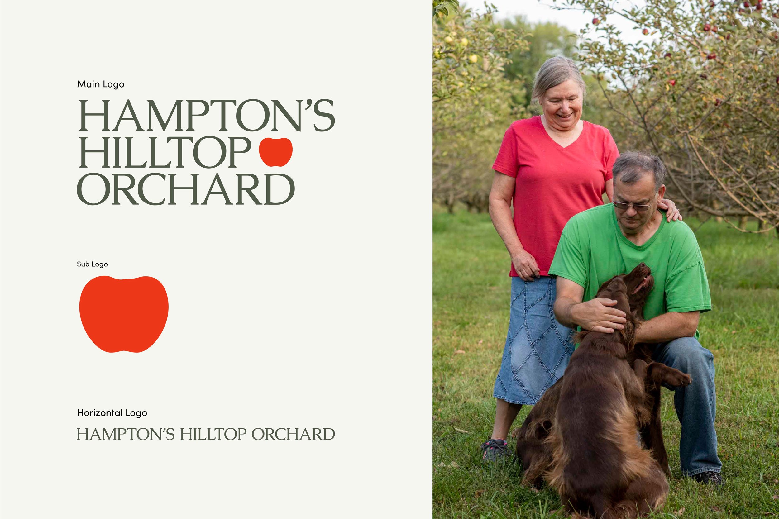  Hampton’s Hilltop Orchard logo, sublogo of an apple, and font family. 