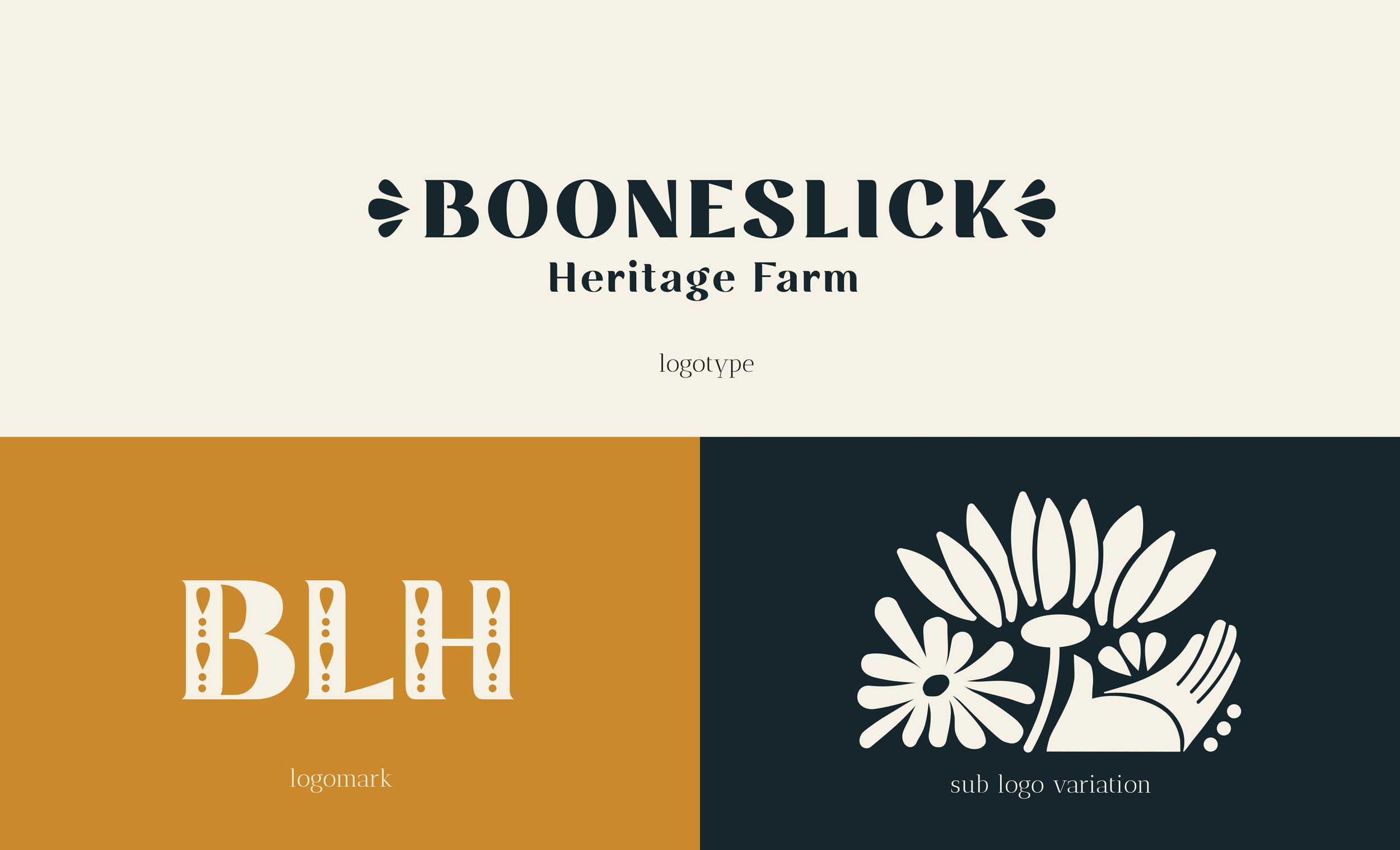  Booneslick Heritage Farm logo, sublogo, and icon for BLH Farms farmers market vendor. 