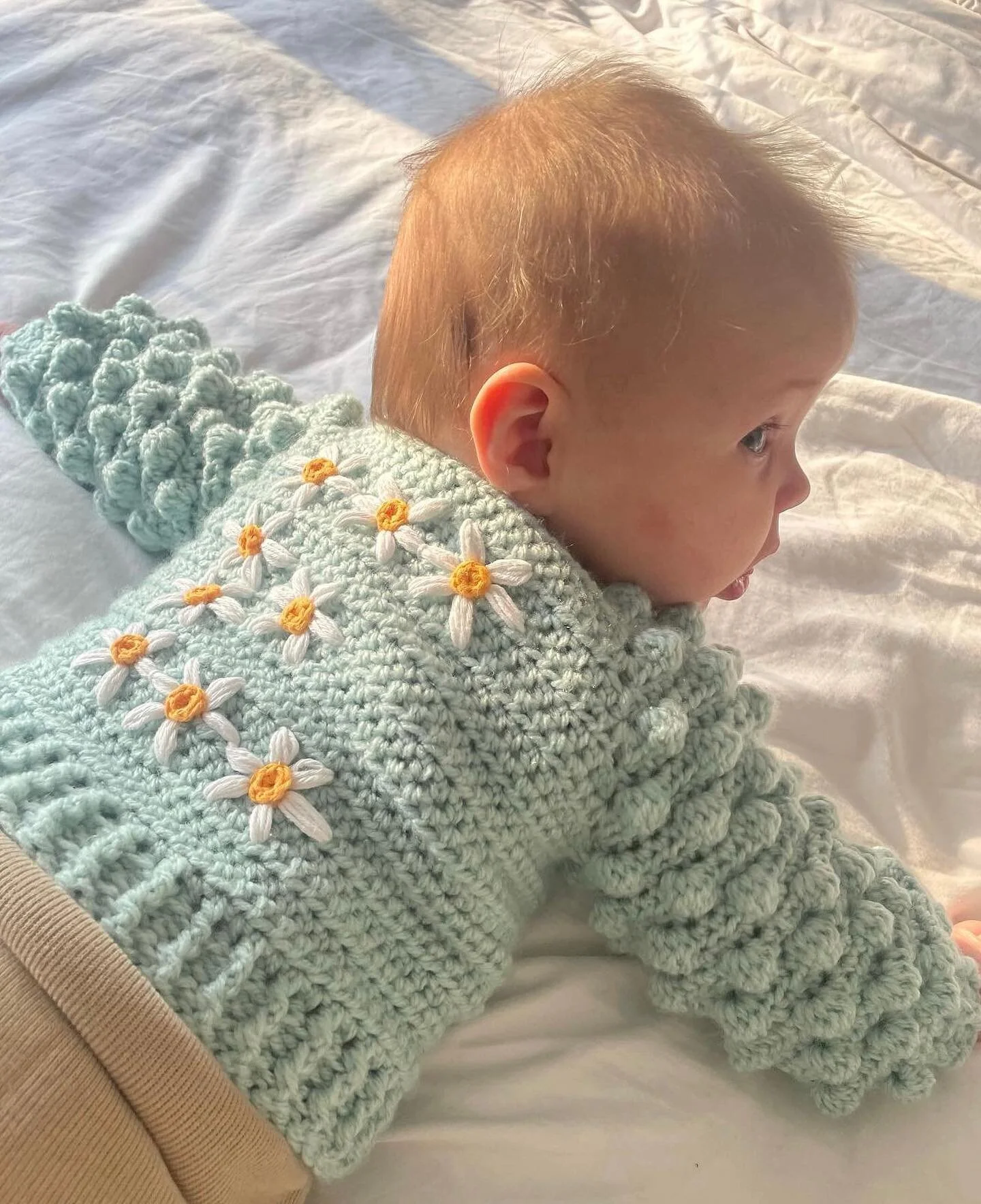 What a perfect little model for my Bobble Stitch Cardi ! @lucysharp19 She looks so like Harper here ! 

&bull;

#sisters #cardigan #duckeggblue #initial #personalise #crochet #baby #fashion #babywear #babies #toddler #motherandbabymagazine #motherand