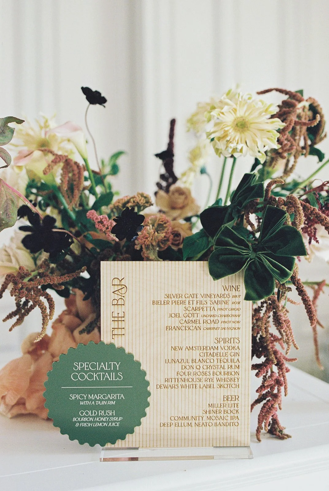 mushroom bar wedding floral arrangement