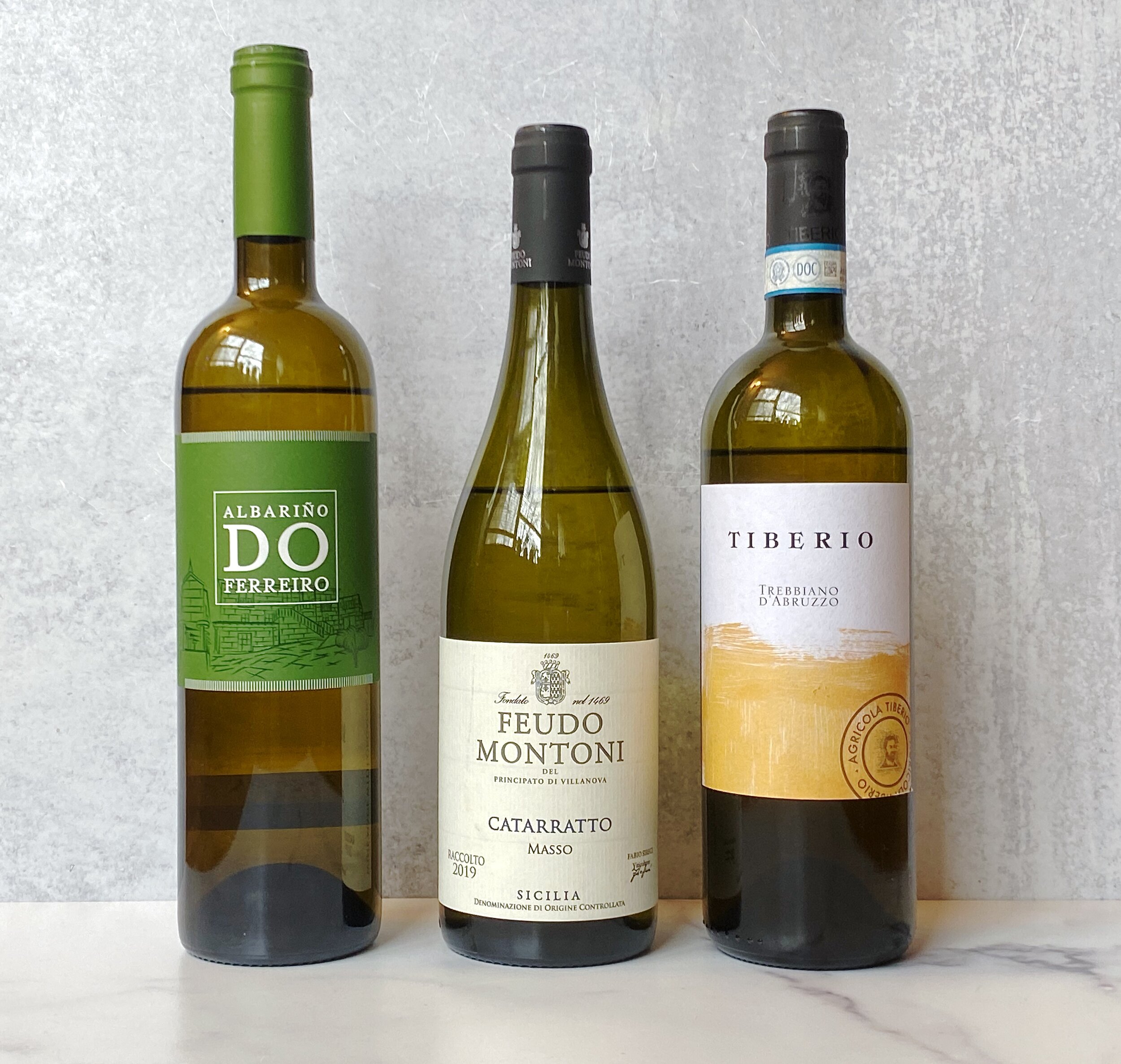  Do Ferreiro, Albariño, Rias Baixas, Spain 🇪🇸   Feudo Montoni, Catarratto, Sicilia, Italy 🇮🇹   Tiberio, Trebbiano d’Abruzzo, Abruzzo, Italy 🇮🇹    