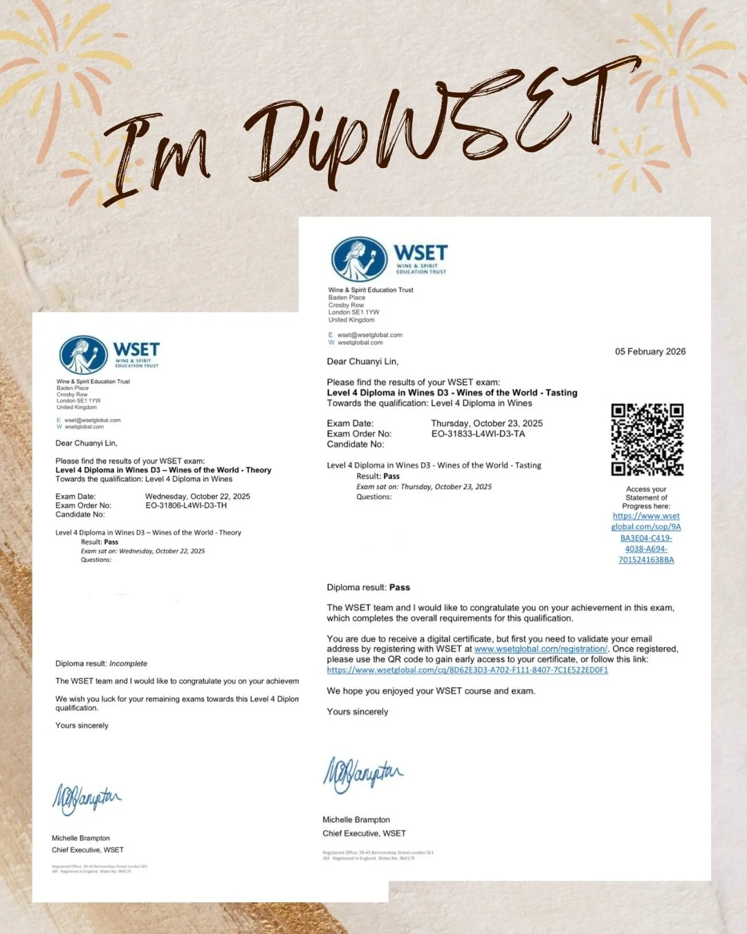 ✨ I&rsquo;m now a DipWSET ✨
 With the D3 exam result coming in on Friday after a 3-month wait, I passed the D3 unit. 🎉

This was my final unit, and after three years of study, I&rsquo;ve officially completed the WSET Diploma program. I&rsquo;m now a