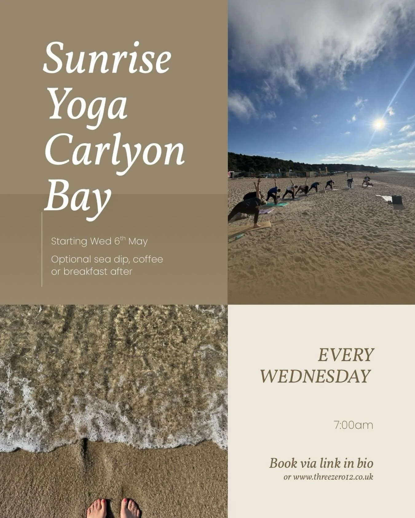 🌅 Sunrise Yoga - Carlyon Bay 🌅

Just 4 weeks until sunrise yoga will be retuning to @carlyonbeach for another summer 🙌🏽

✨When - every Wednesday starting 6th May 
✨Where - Carlyon Bay
✨Time - 7am
✨Price - &pound;10 (book via the link in bio)

And