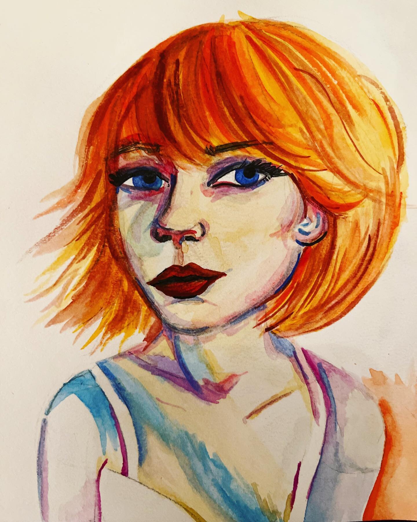Unfinished self portrait, because when I practice, I feel better fucking up my own face. #watercolor #watercolorportrait #selftaughtartist #selftaughtart #sketchbook #watercolorsketchbook #watercolorpainting