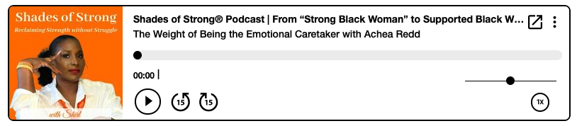 Podcast cover art for 'Shades of Strong,' featuring a woman with short hair and earrings, with orange and black text.