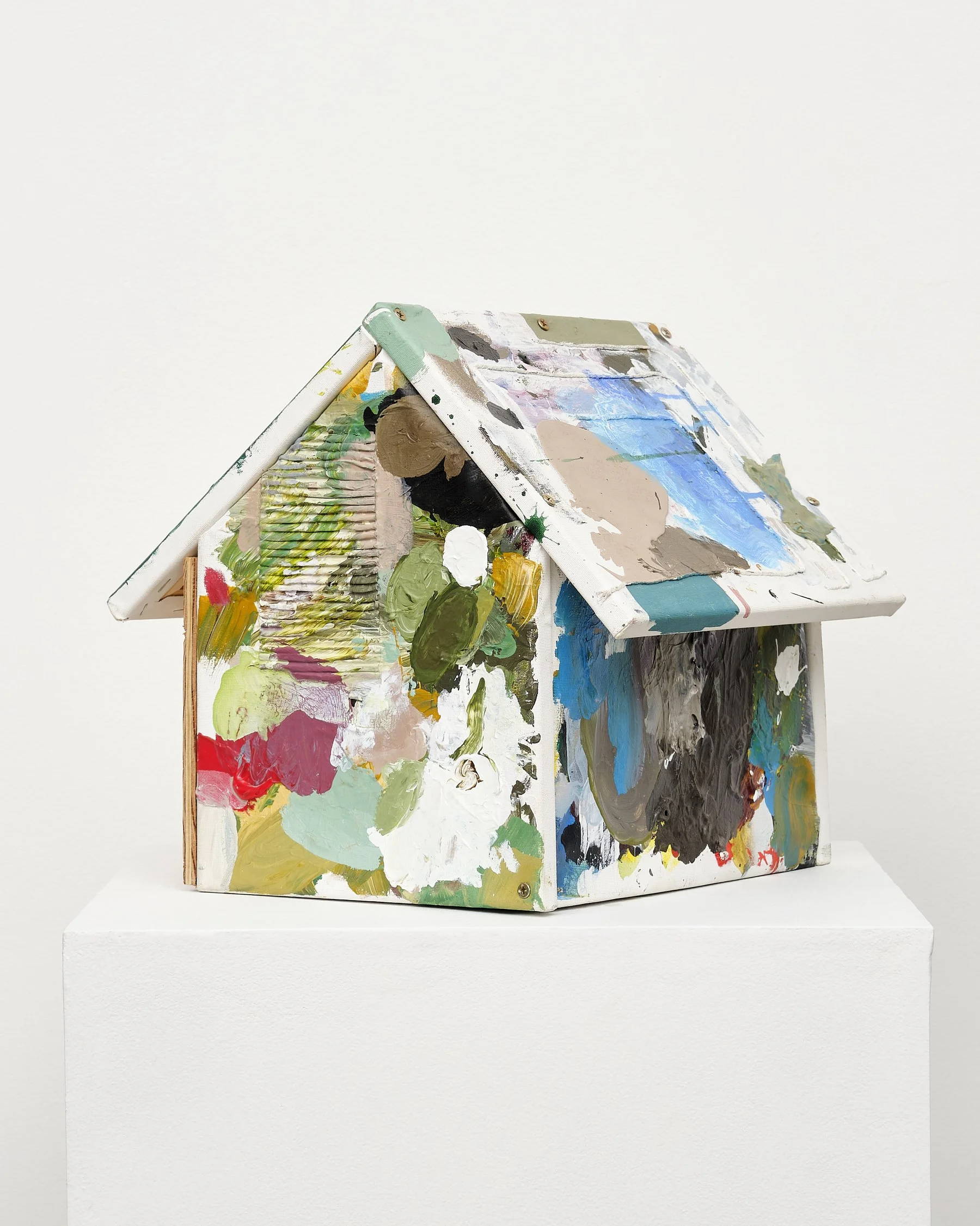 "Painting House", 2025. Acrylic on canvas with wood and hardware. 14 x 13 x 12 inches (35.56 x 33.02 x 30.48cm). INV-BRO H-0029