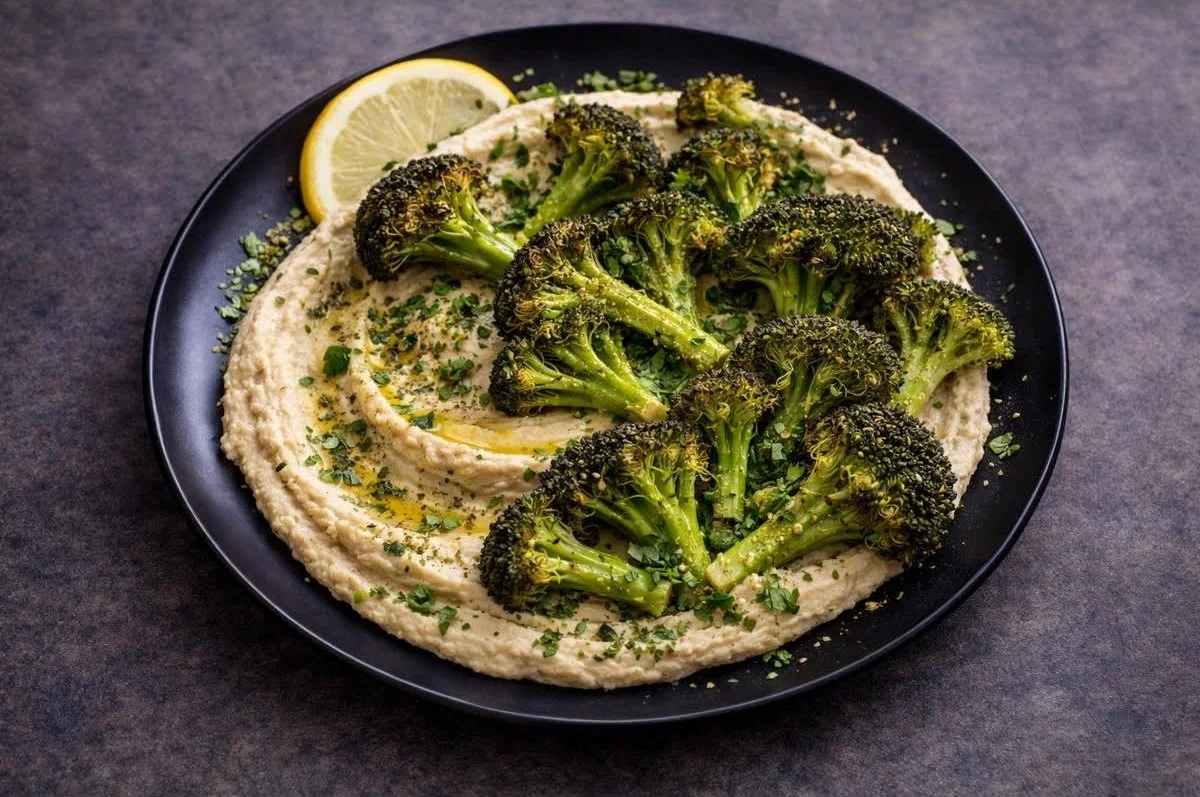 Za'atar Broccoli over Hummus