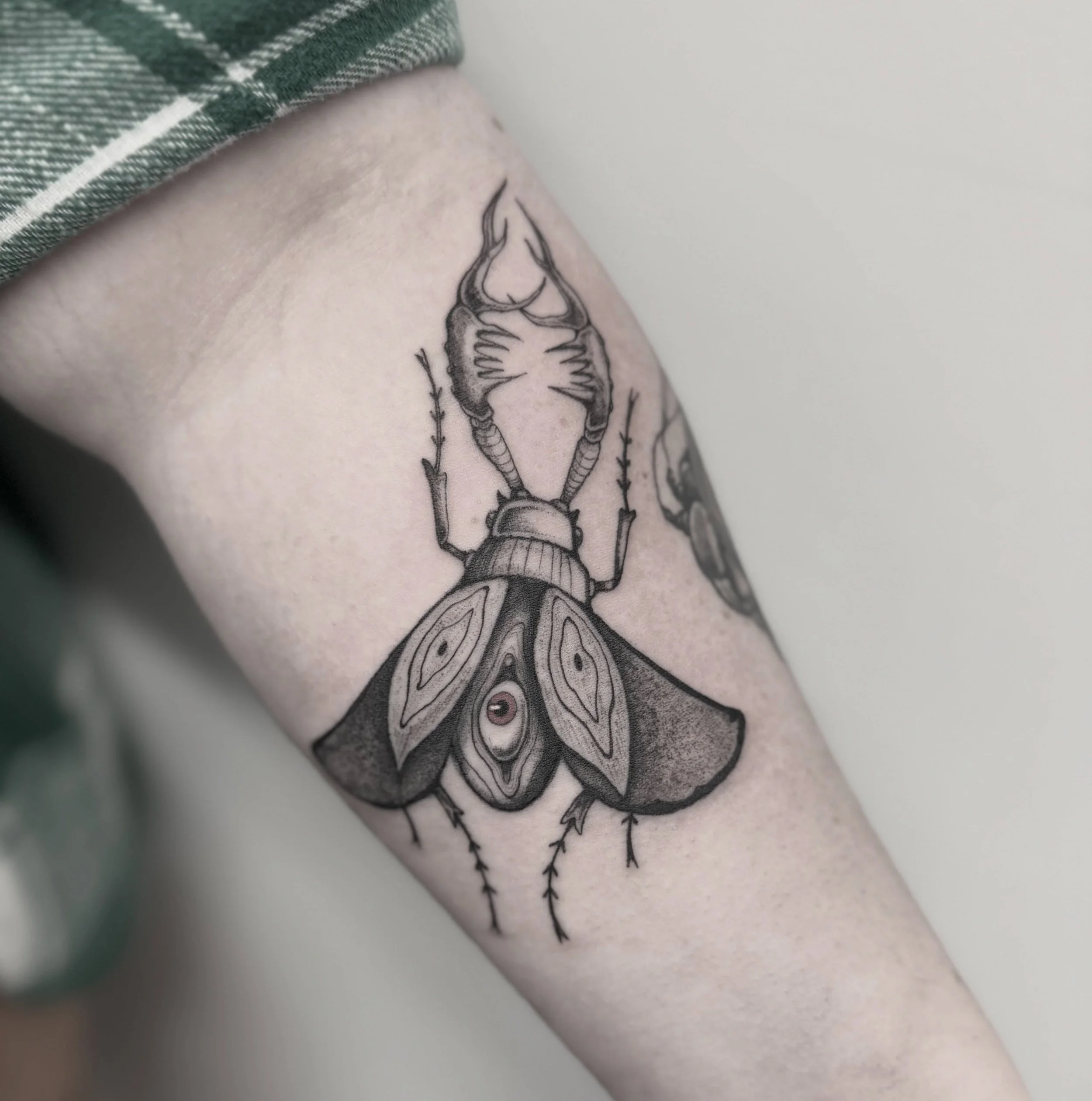 Beetle 🪲 by @dannydiablx 

#beetle #illustrative #freehandtattoo #surrealism #customart