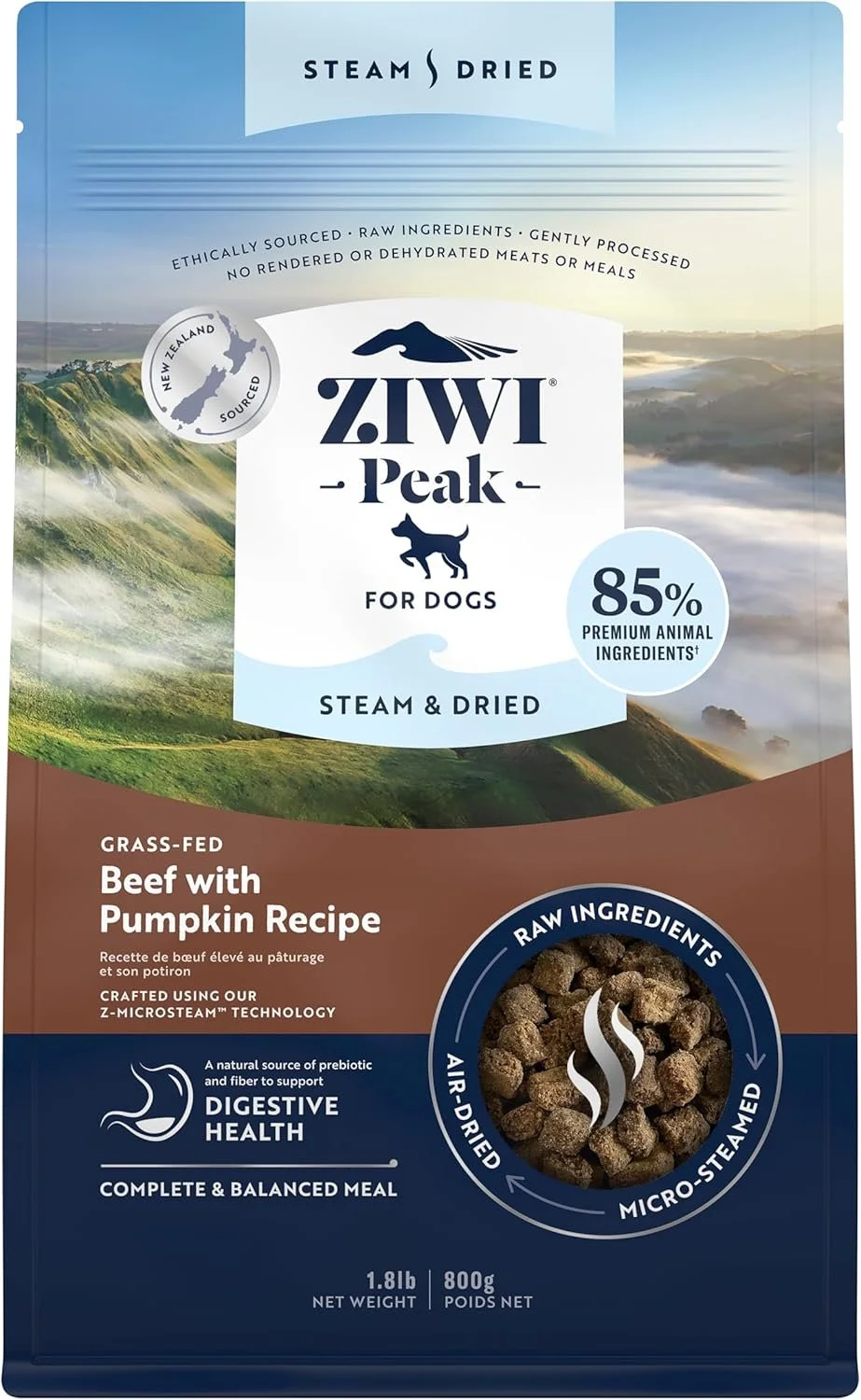 Ziwi Peak Steam & Dried Dog Food - Grass-fed Beef w/Pumpkin